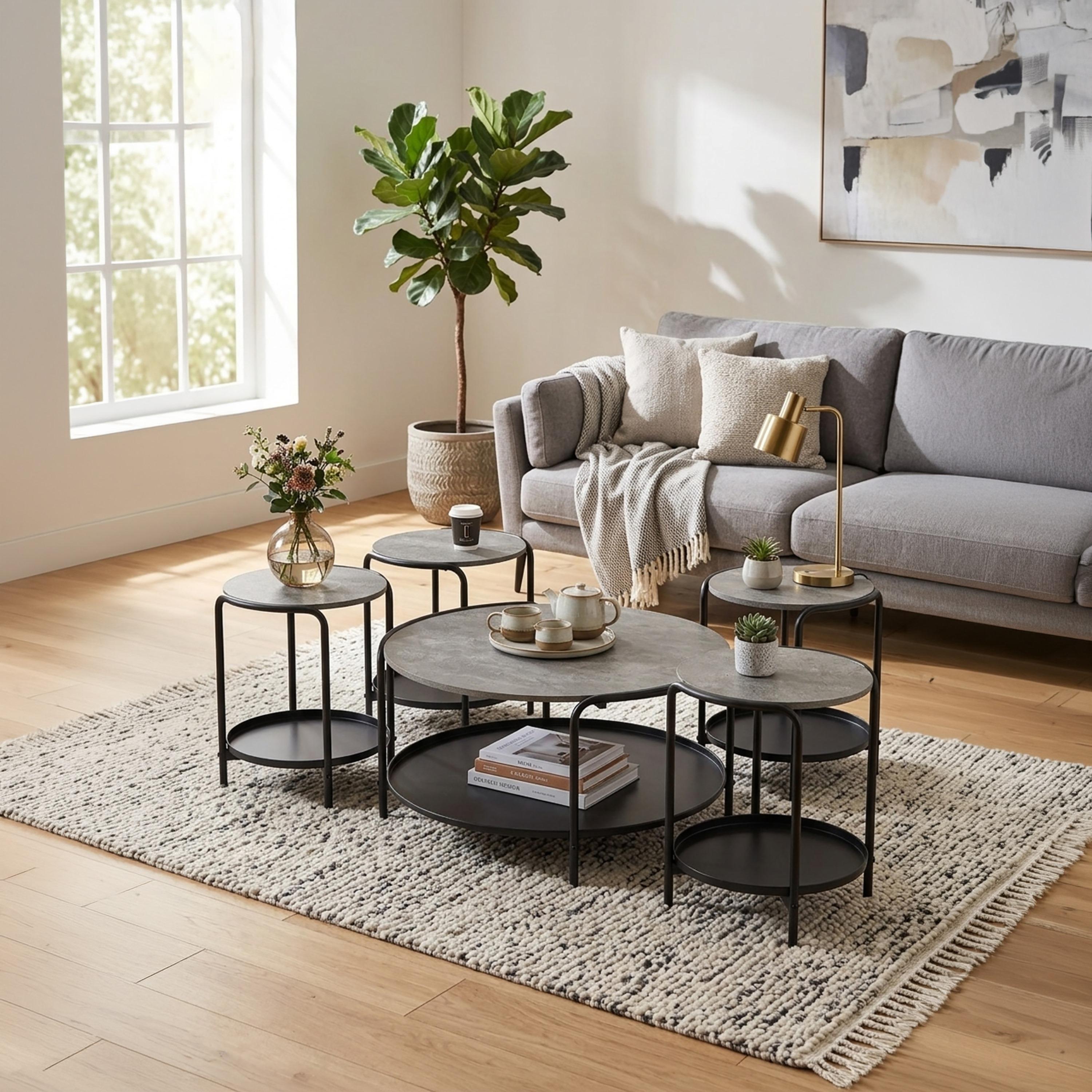 طقم طاولات وسط وجانبية خشبية من ماريا هومز - 5 قطع-furniture-livingroom-coffeetables-image-2