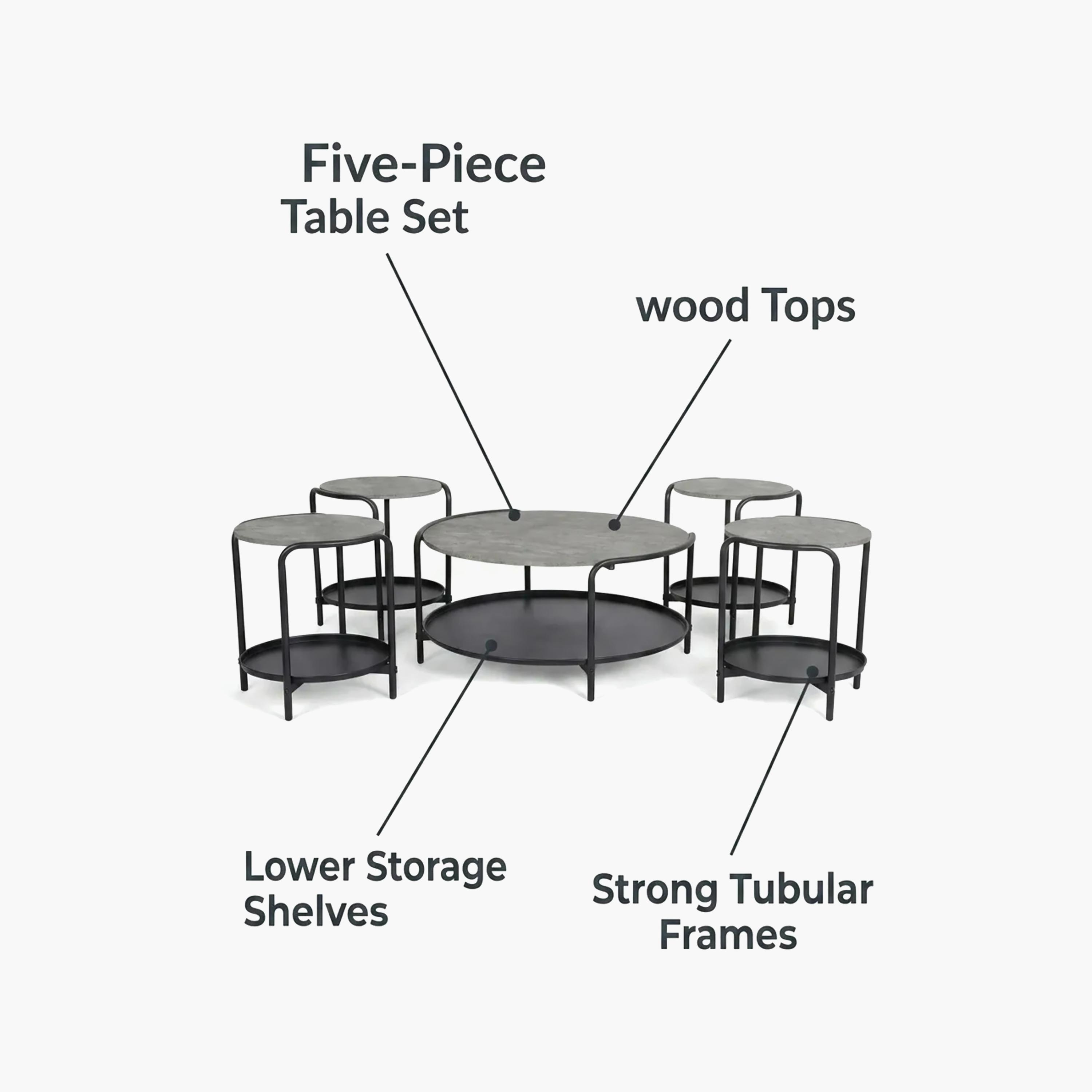 طقم طاولات وسط وجانبية خشبية من ماريا هومز - 5 قطع-furniture-livingroom-coffeetables-image-4
