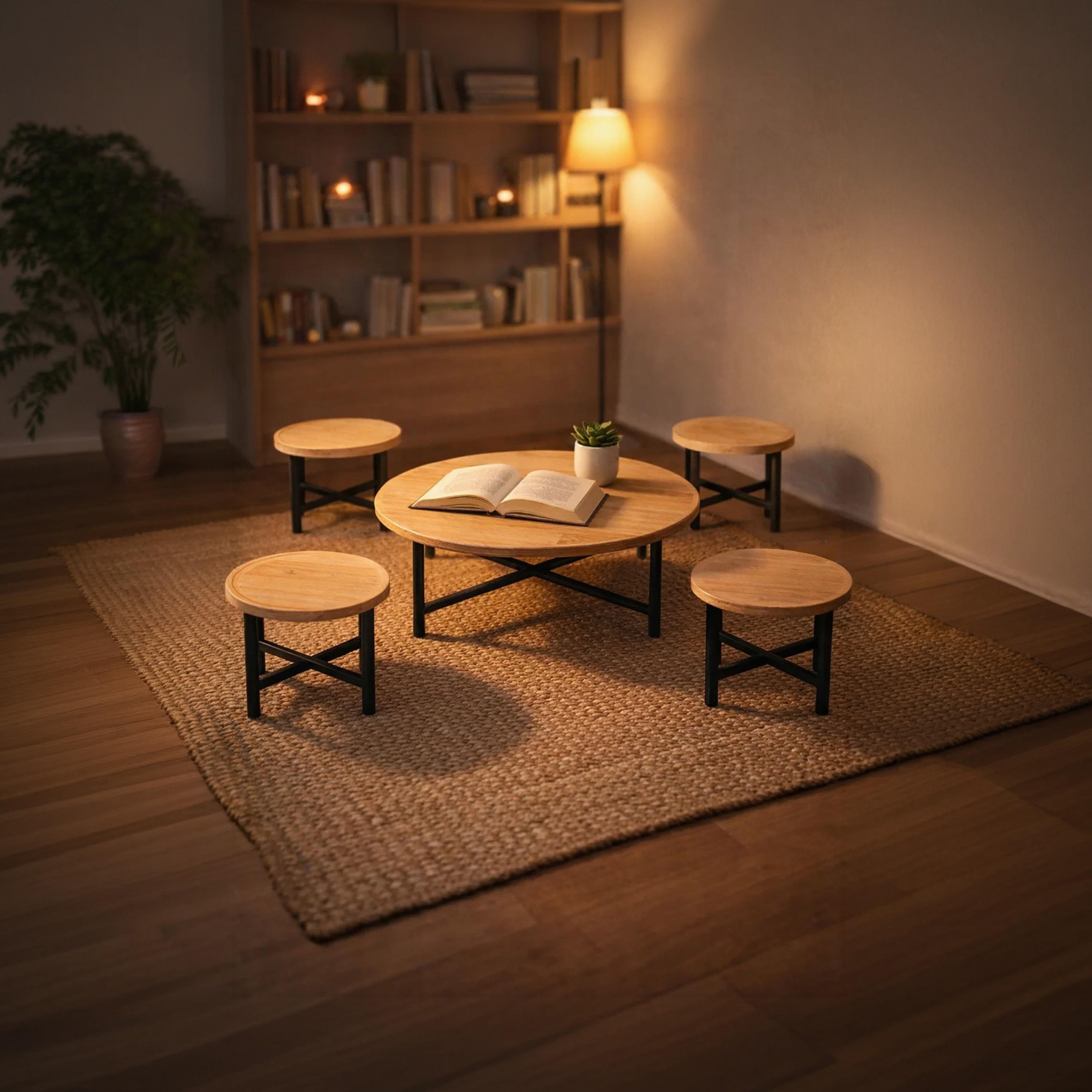 طقم طاولات وسط وجانبية خشبية من ماريا هومز - 5 قطع-furniture-livingroom-coffeetables-image-1