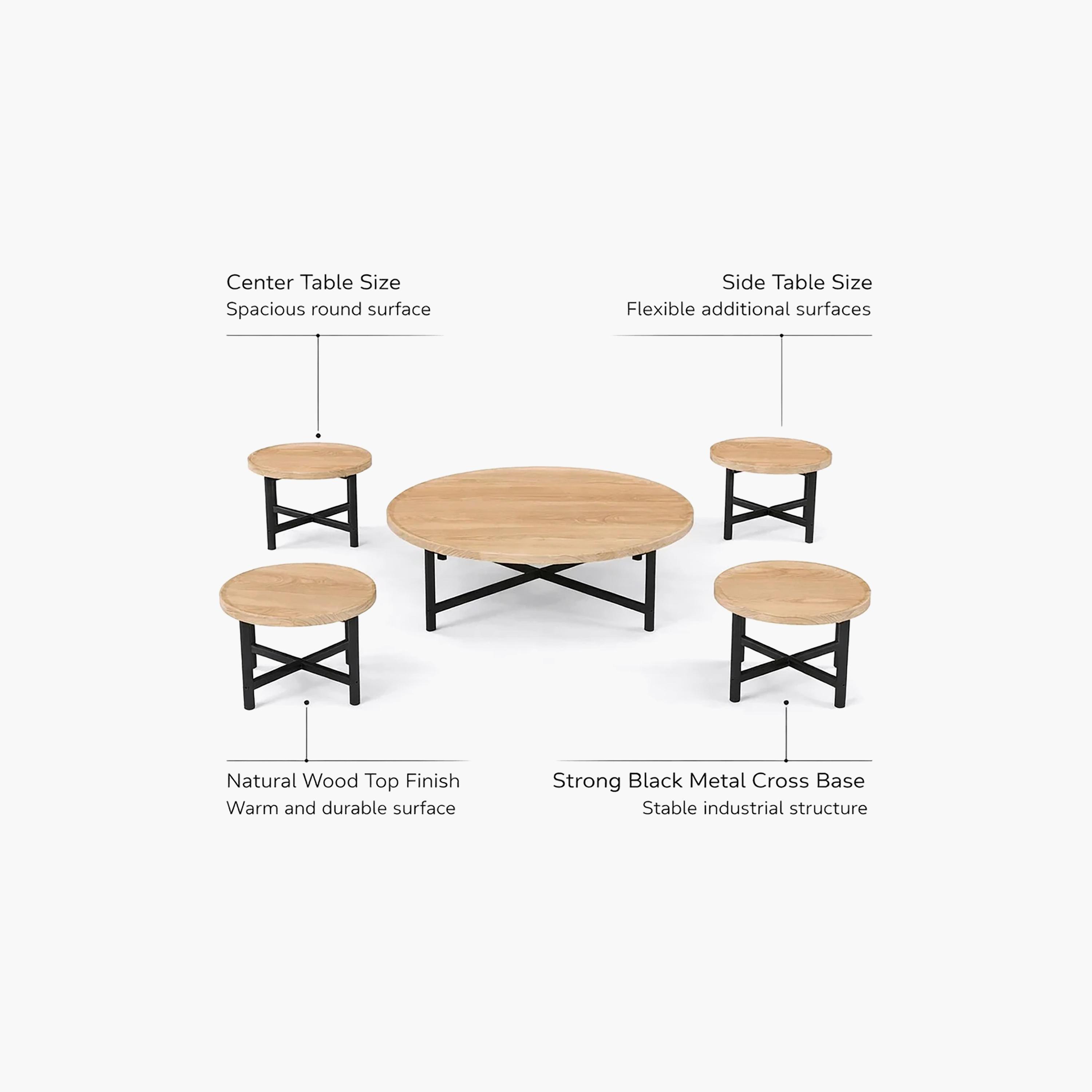 طقم طاولات وسط وجانبية خشبية من ماريا هومز - 5 قطع-furniture-livingroom-coffeetables-image-4