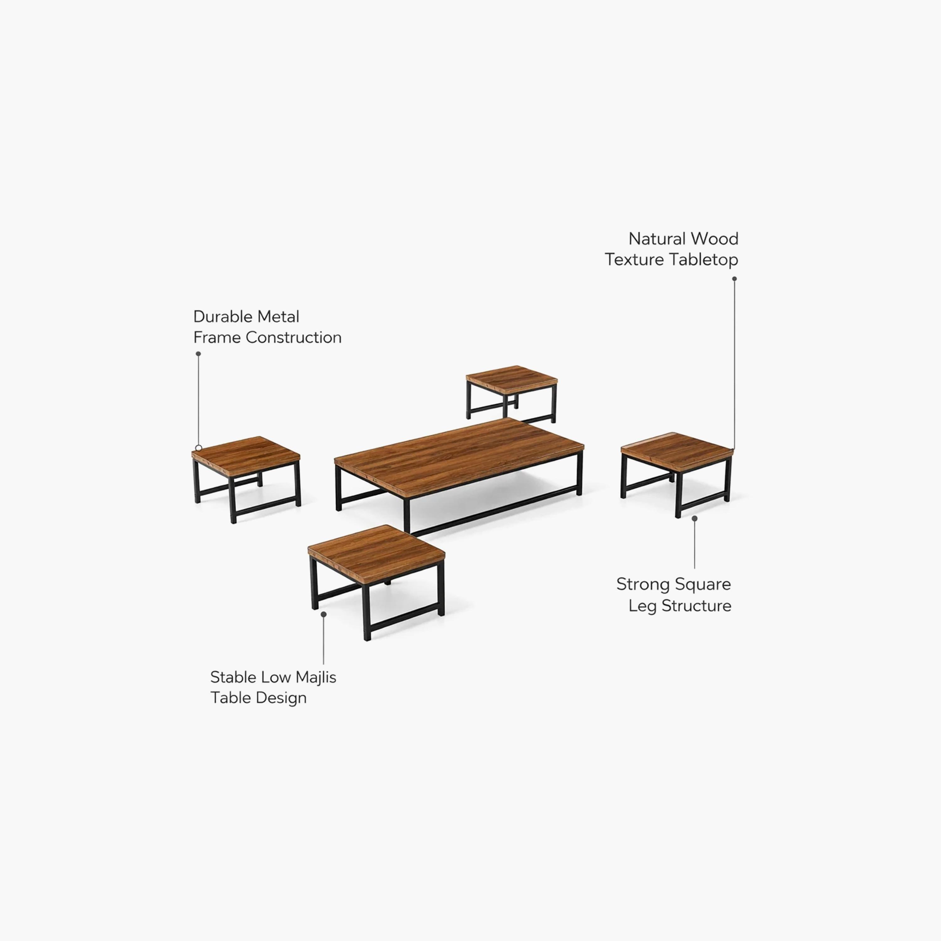 Maria Homes Wooden Centre & Side Table 110×60×26.5 cm - Set of 5-furniture-livingroom-coffeetables-image-5