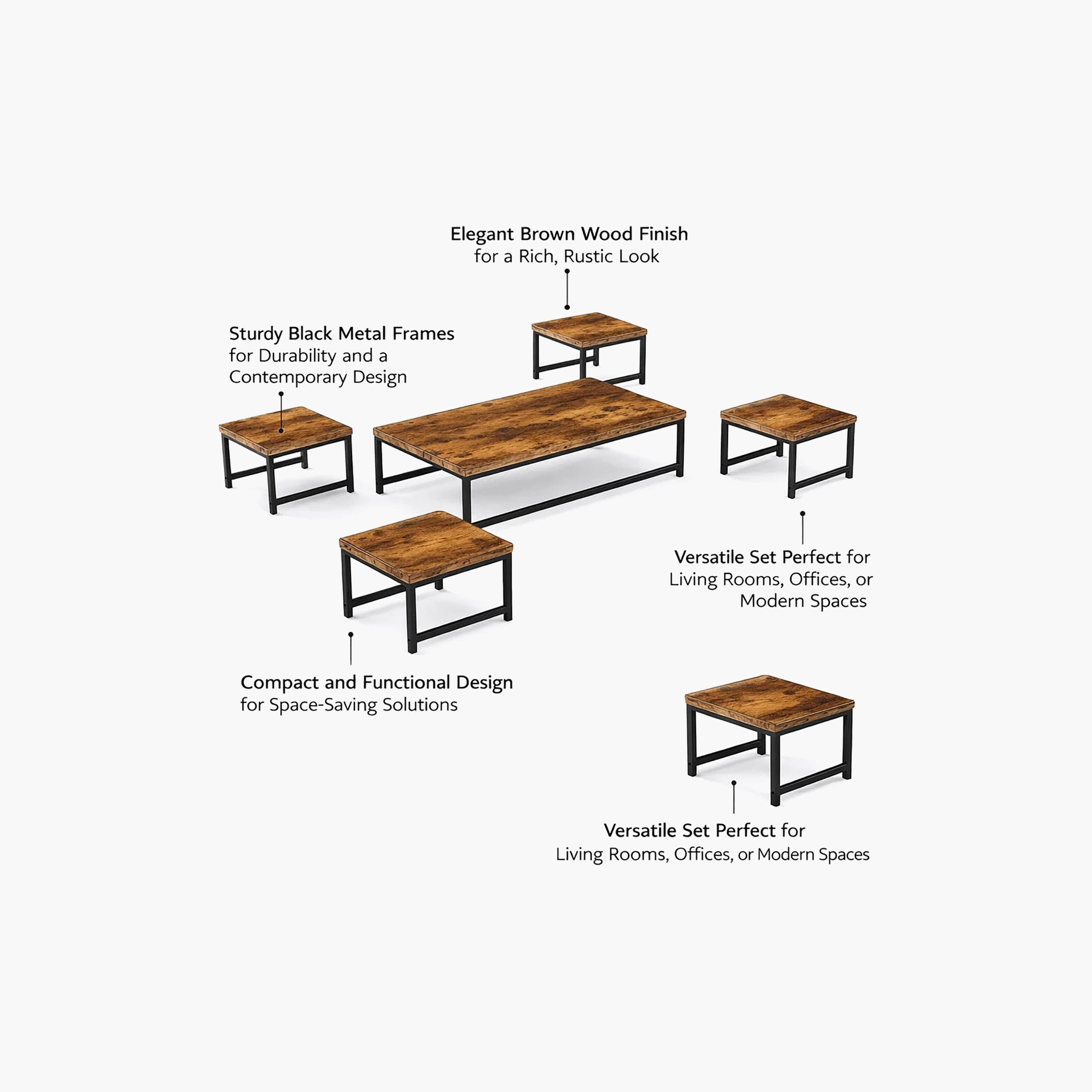طقم طاولات وسط وجانبية خشبية من ماريا هومز - 5 قطع-furniture-livingroom-coffeetables-image-4