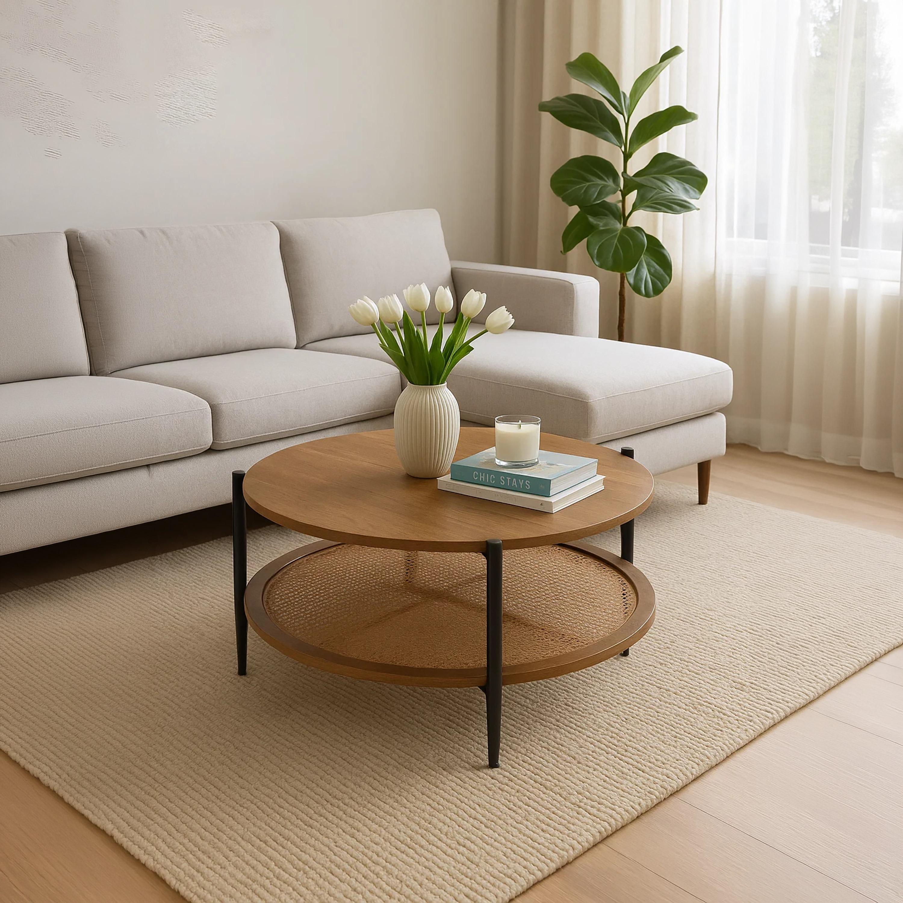 طاولة وسط راتان بأربع أرجل من ماريا هومز-furniture-livingroom-sideandendtables-image-3
