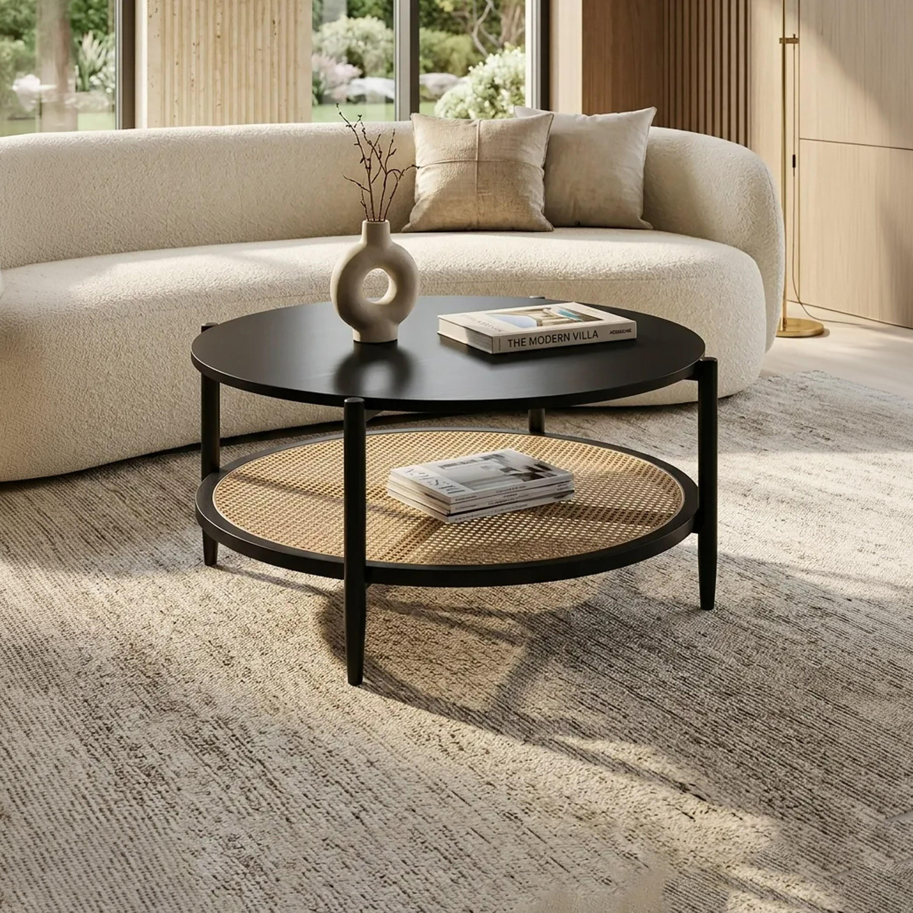 طاولة وسط راتان بأربع أرجل من ماريا هومز-furniture-livingroom-sideandendtables-image-1