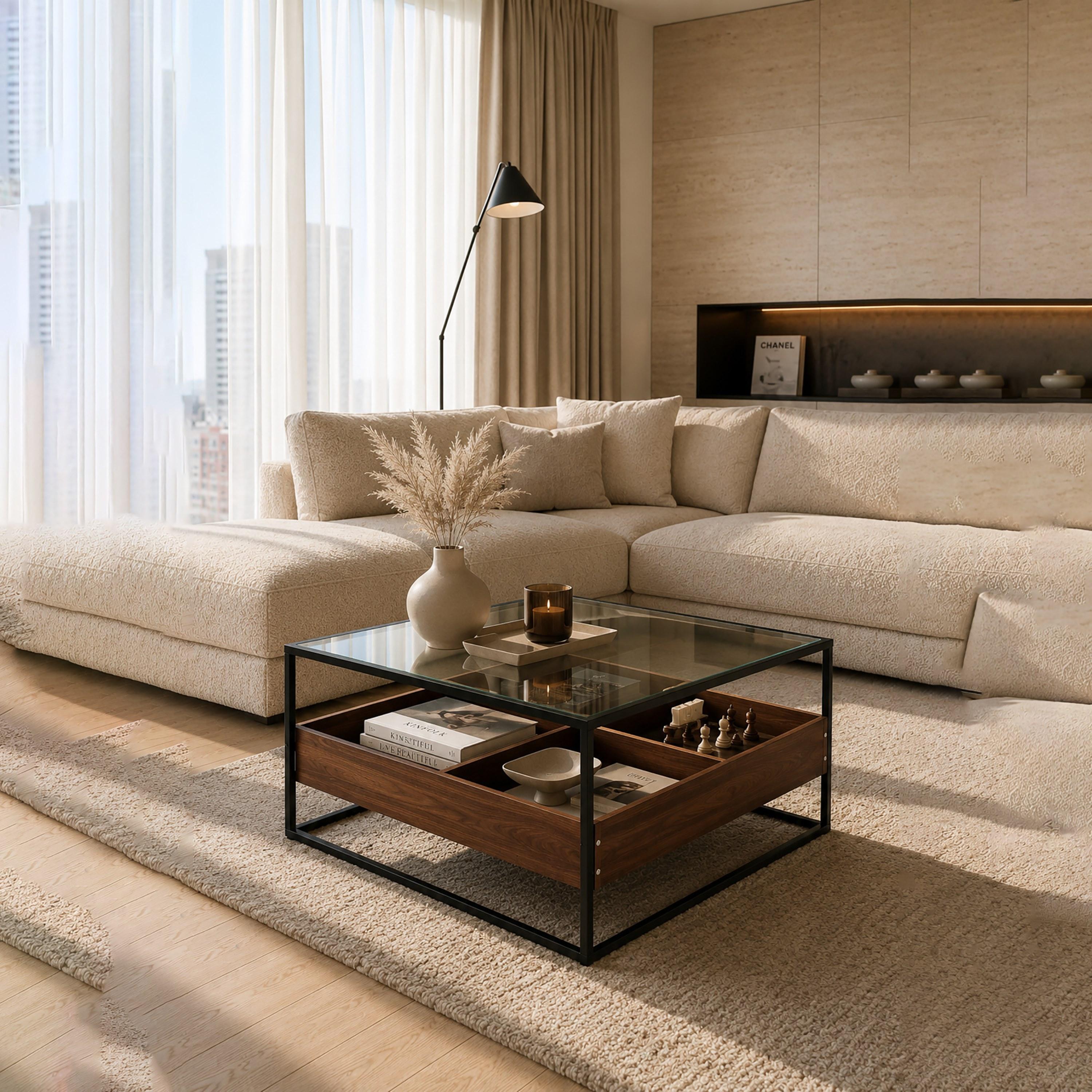 طاولة وسط زجاجية من ماريا هومز 80×80×45 سم-furniture-livingroom-coffeetables-image-3