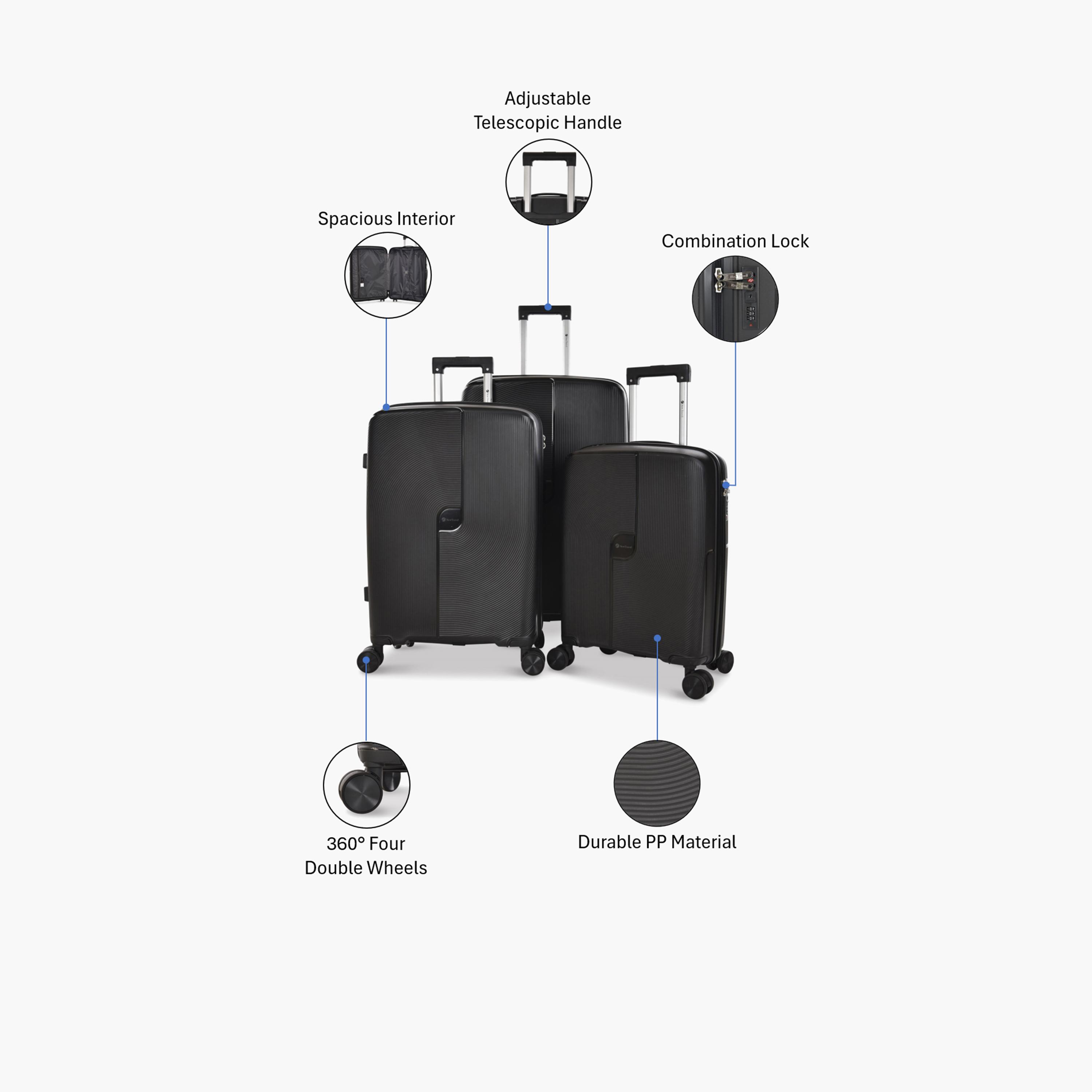 New Travel Set of 3 Polypropylene Hard-Sided 4-Wheeler Spinner Trolley Bags with Combination Lock-travel-luggagesandbags-luggage-image-2