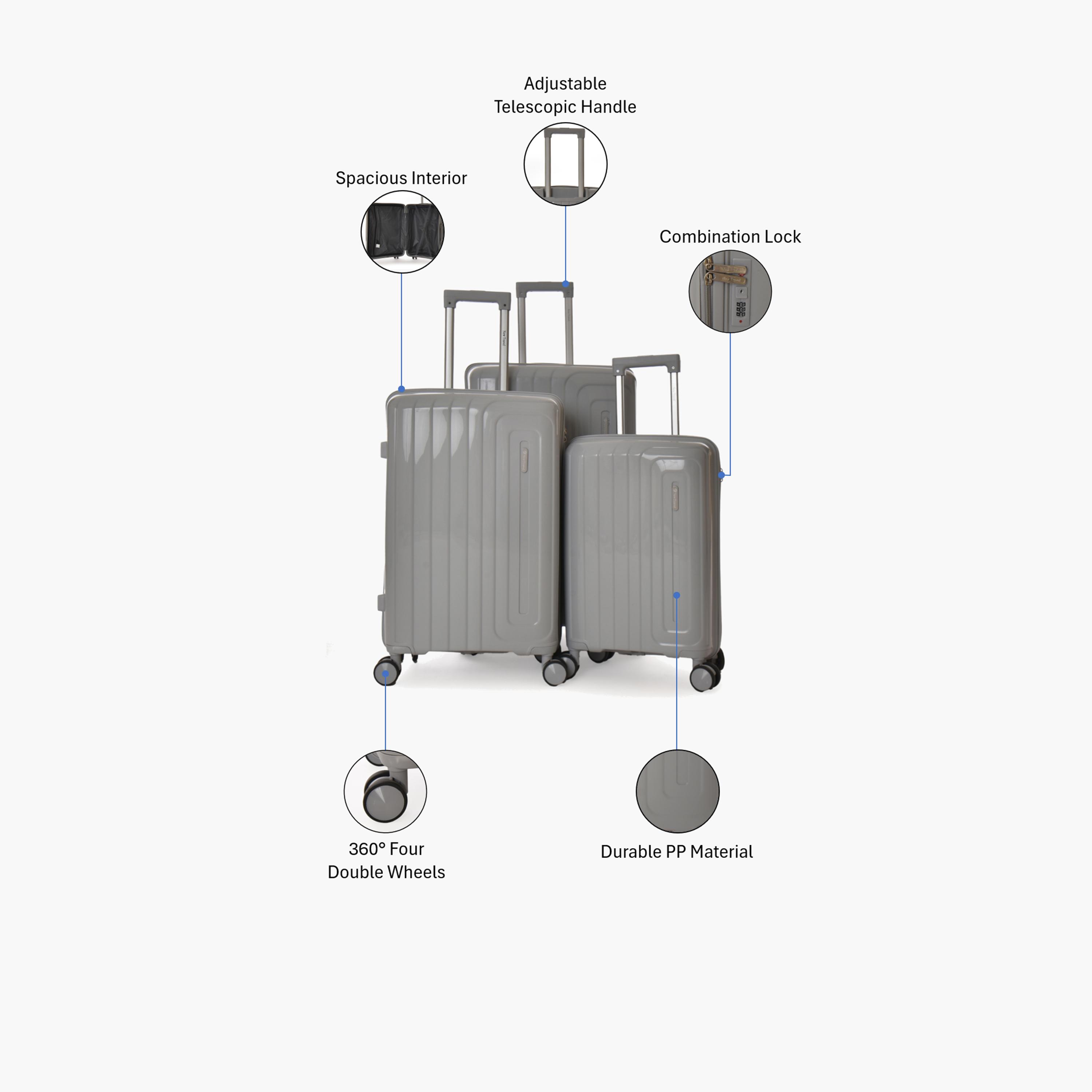 New Travel Set of 3 Polypropylene Hard-Sided 4-Wheeler Spinner Trolley Bags with Combination Lock-travel-luggagesandbags-luggage-image-2