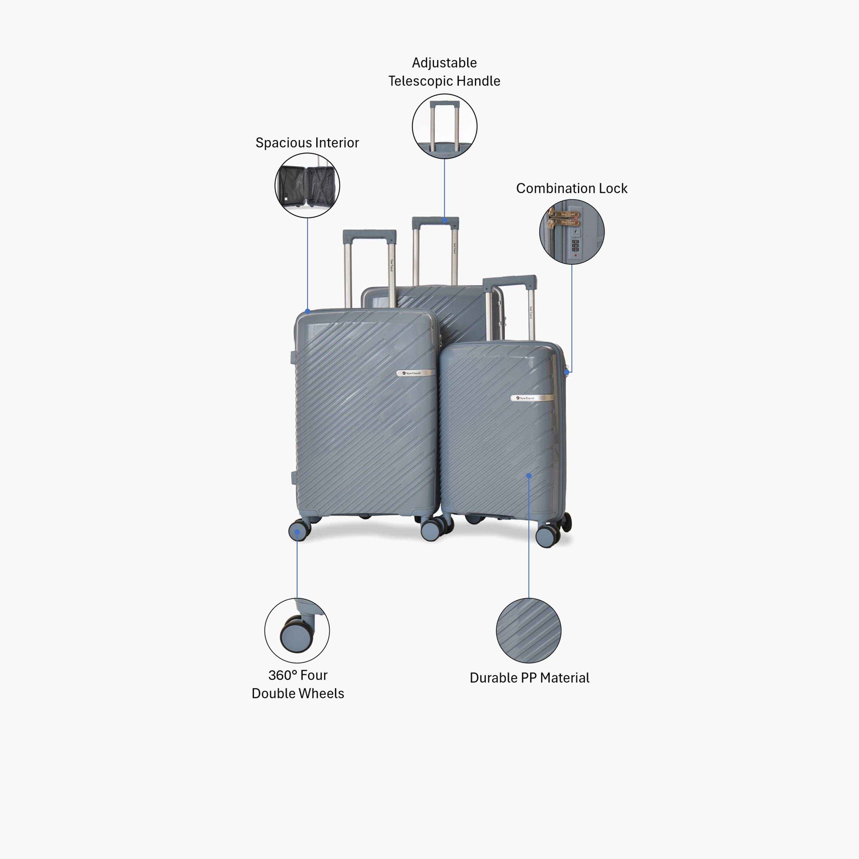New Travel Set of 3 Polypropylene Hard-Sided 4-Wheeler Spinner Trolley Bags with Combination Lock-travel-luggagesandbags-luggage-image-2