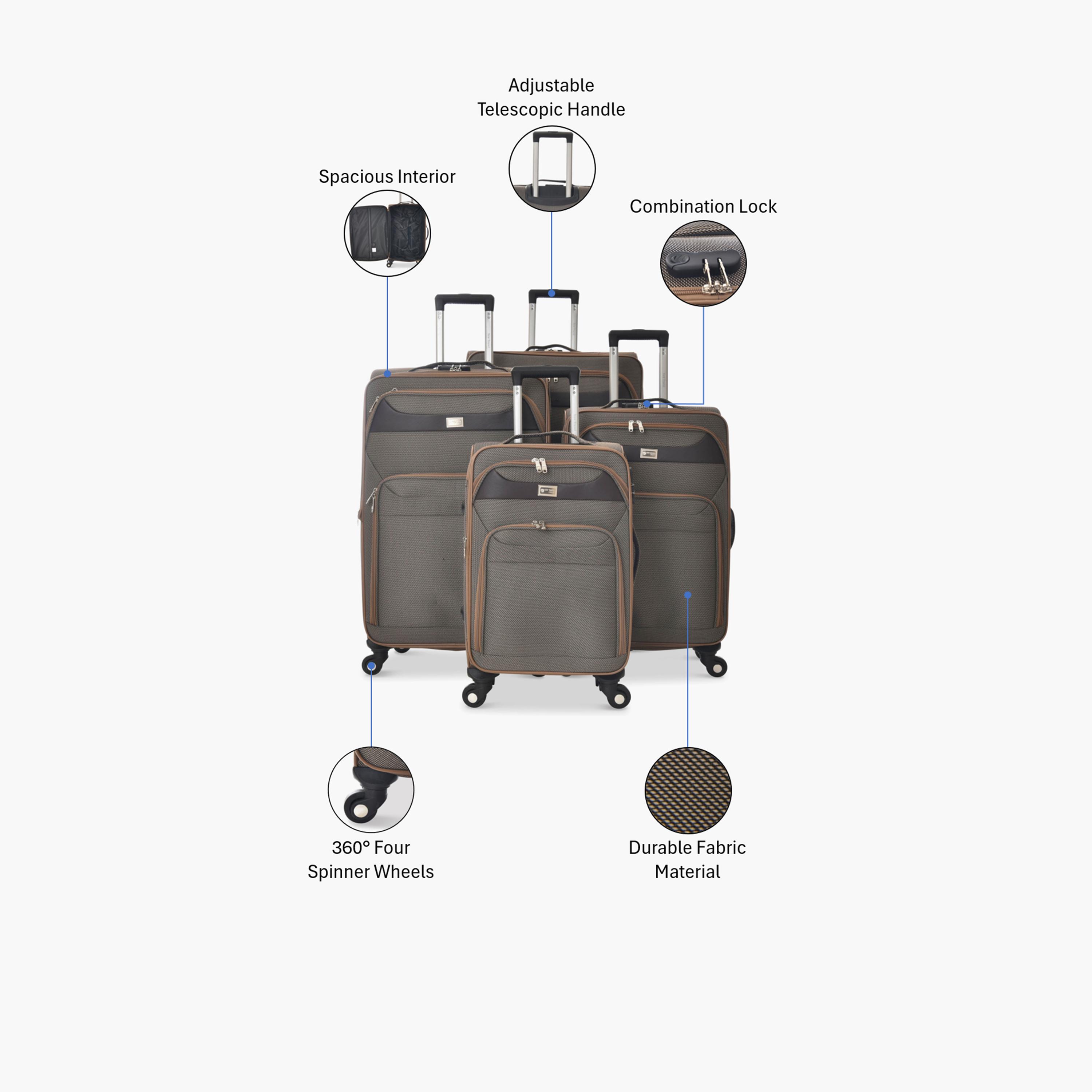 New Travel Set of 4 Textile Soft-Sided 4-Wheeler Spinner Trolley Bags with Combination Lock-travel-luggagesandbags-luggage-image-2