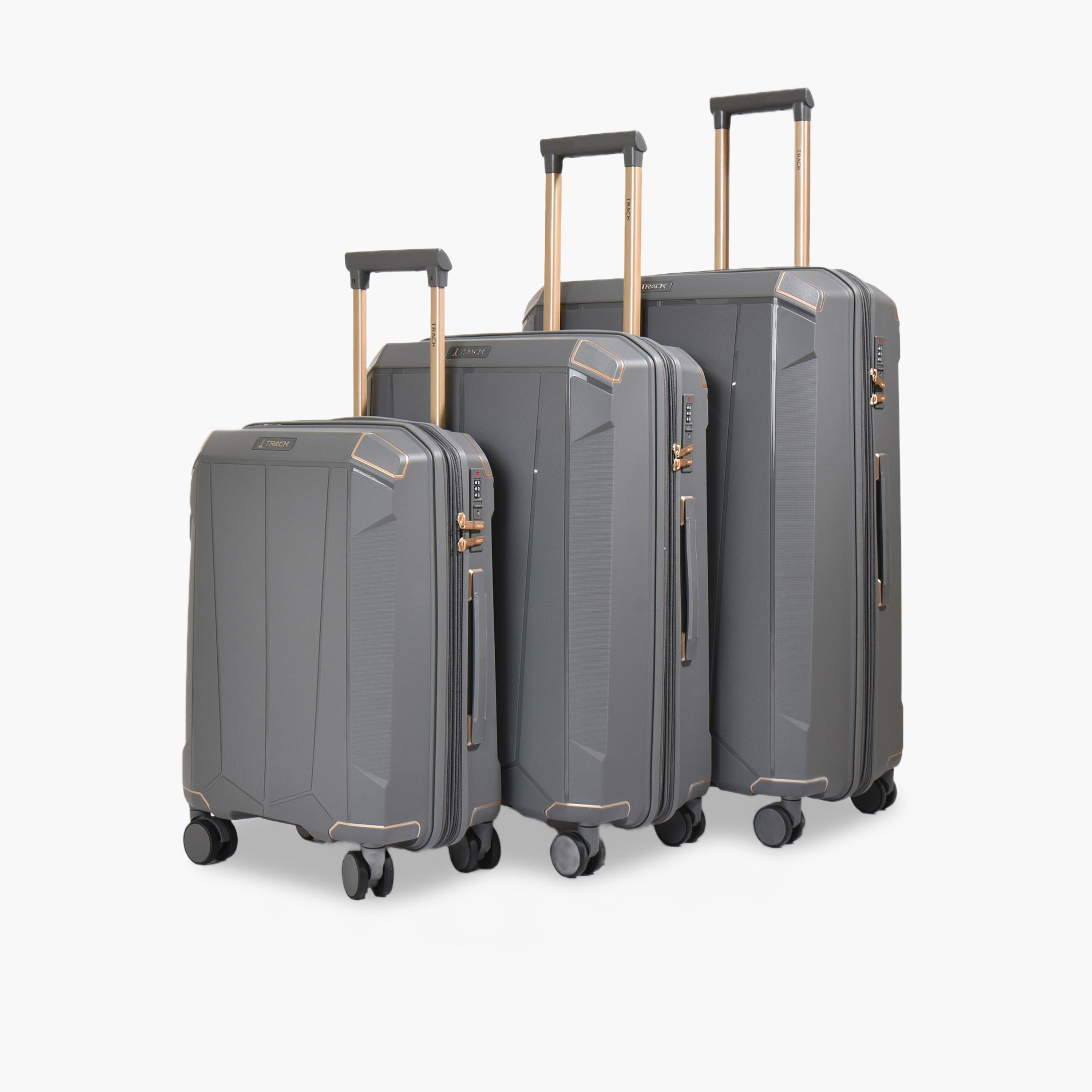 Track Set of 3 Polypropylene Hard-Sided 4-Wheeler Spinner Trolley Bags with Combination Lock-travel-luggagesandbags-luggage-image-1