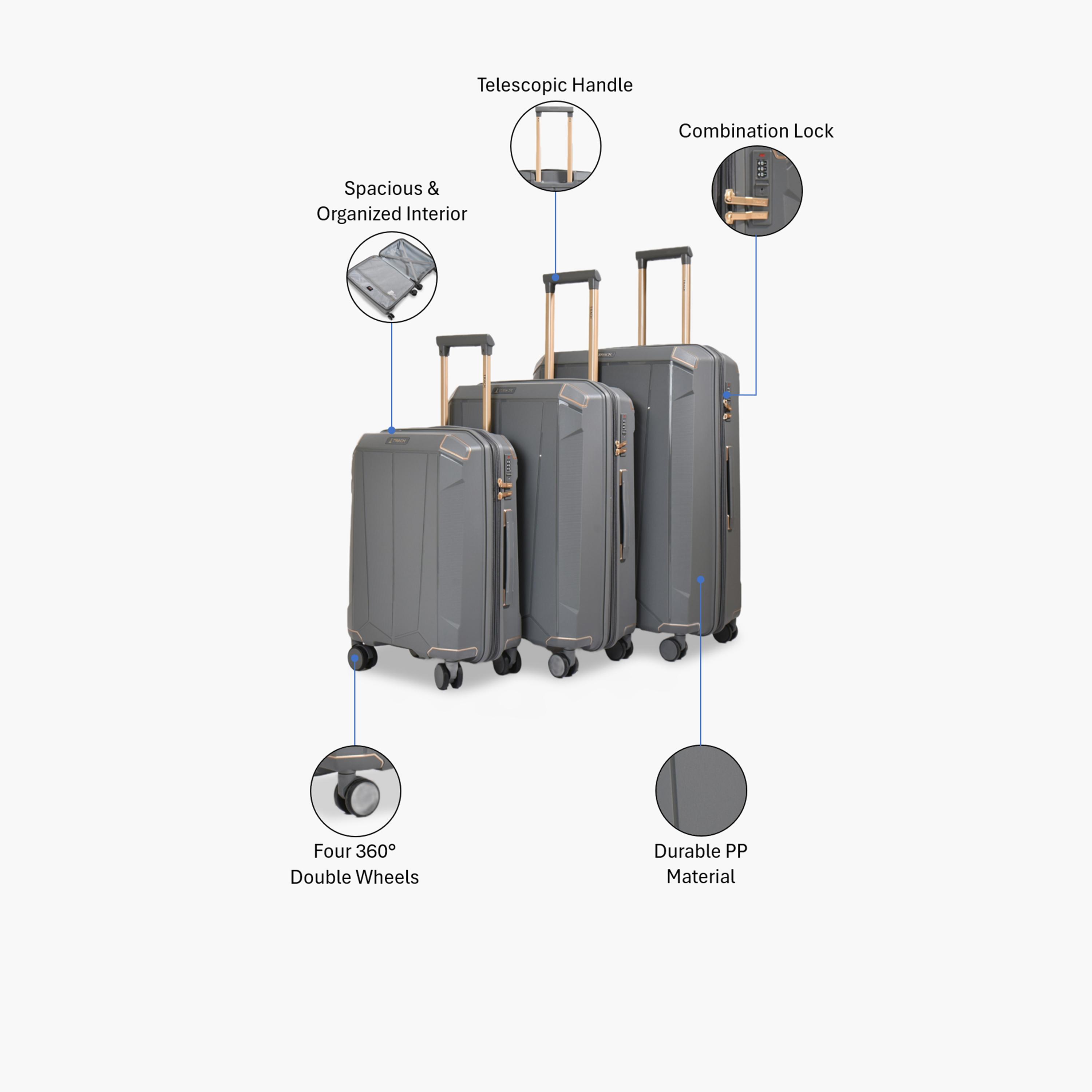 Track Set of 3 Polypropylene Hard-Sided 4-Wheeler Spinner Trolley Bags with Combination Lock-travel-luggagesandbags-luggage-image-2