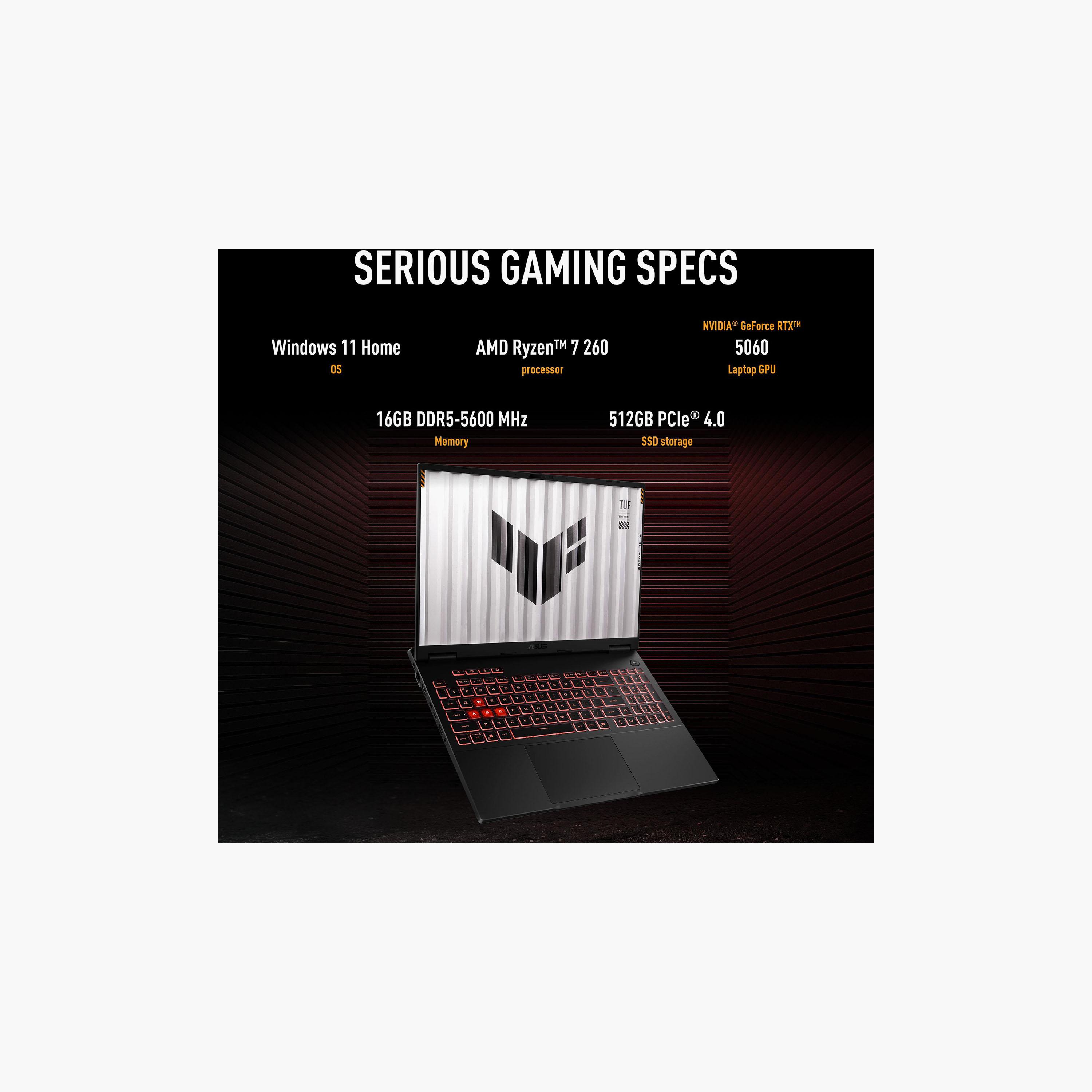 لابتوب أسوس TUF A16 Ryzen 7 16GB DDR5/512GB SSD RTX 5060 8GB 16 إنش رمادي | FA608UMI-TU189W-PROMO_EMAX_AE_ENBD_131026-image-6