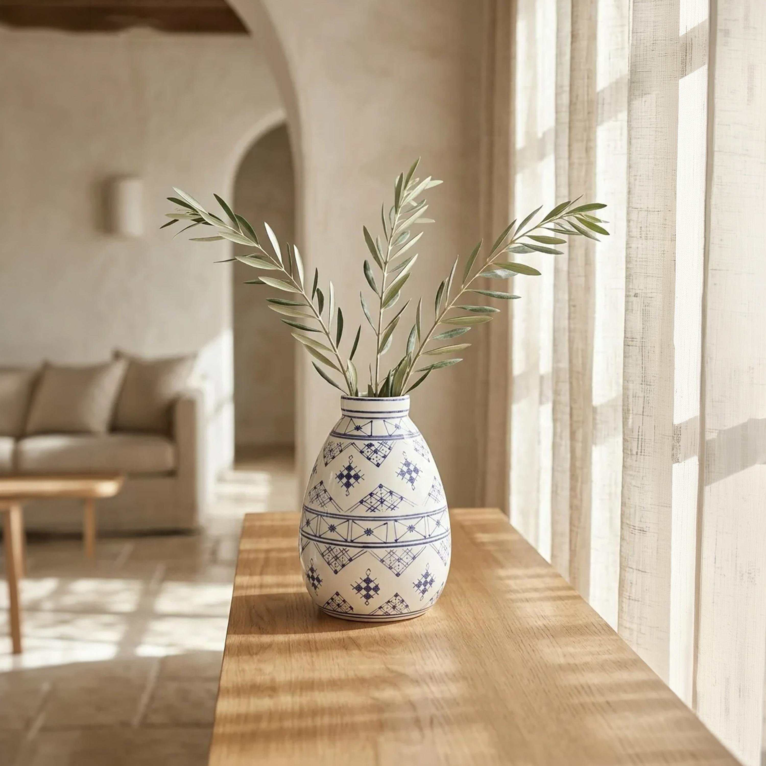 مزهرية سيراميك بشكل دمعة بتصميم هندسي عصري باللونين الأزرق والأبيض من ماريا هومز-household-decor-vasesandbowls-image-2