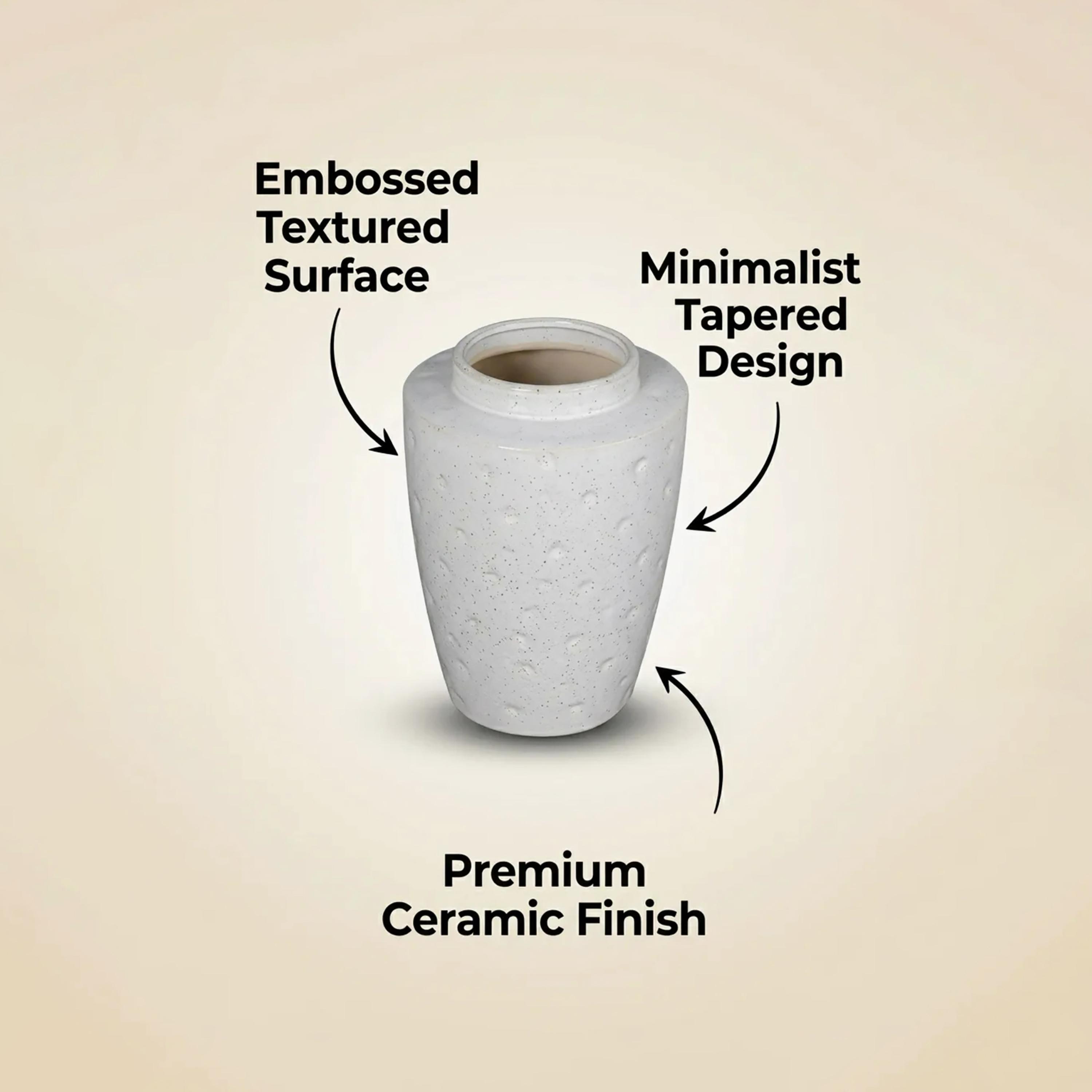 مزهرية سيراميك بيضاء بملمس بارز وتصميم متدرج وفتحة واسعة من ماريا هومز-household-decor-vasesandbowls-image-4