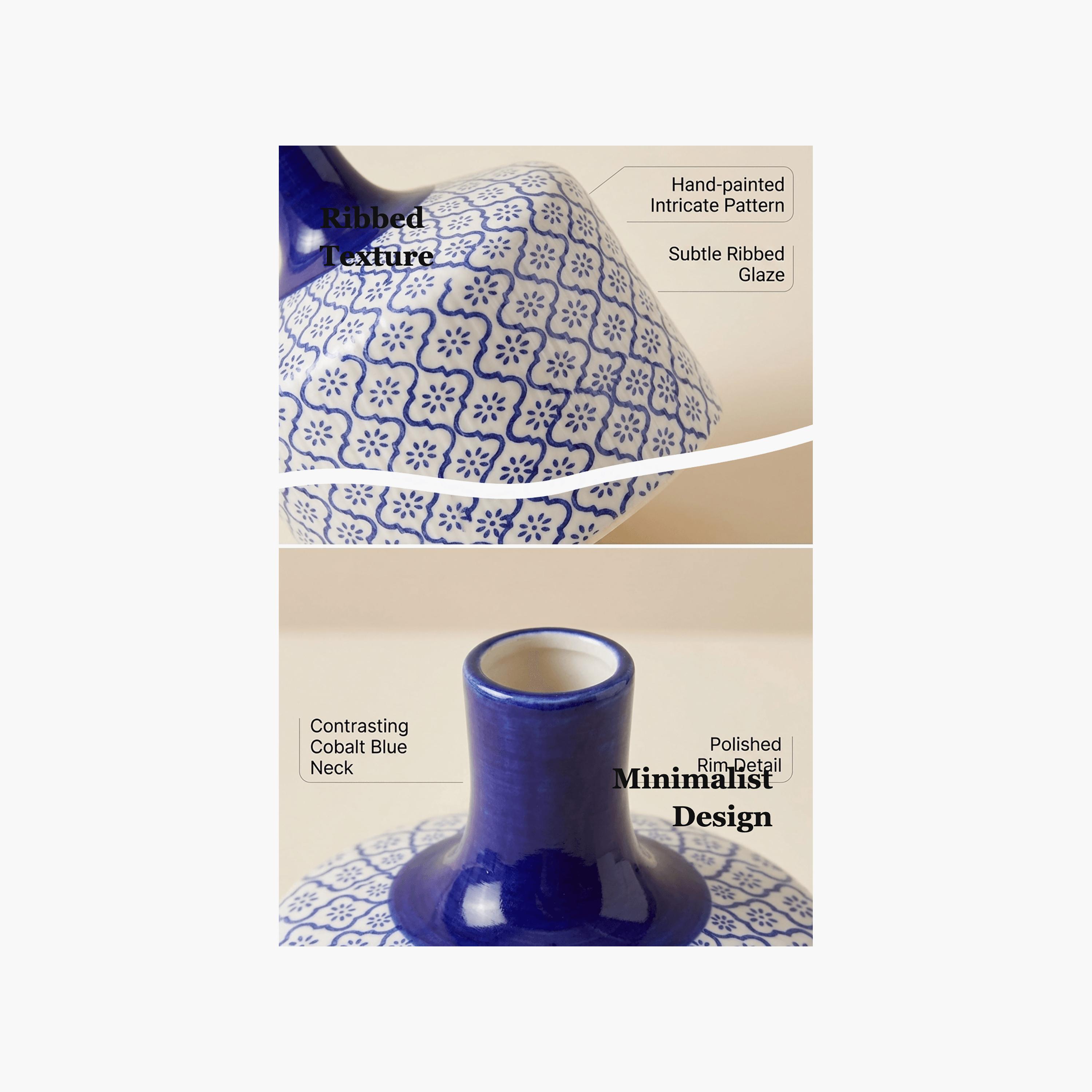 مزهرية سيراميك زرقاء وبيضاء بتصميم زهور من ماريا هومز-household-decor-vasesandbowls-image-3