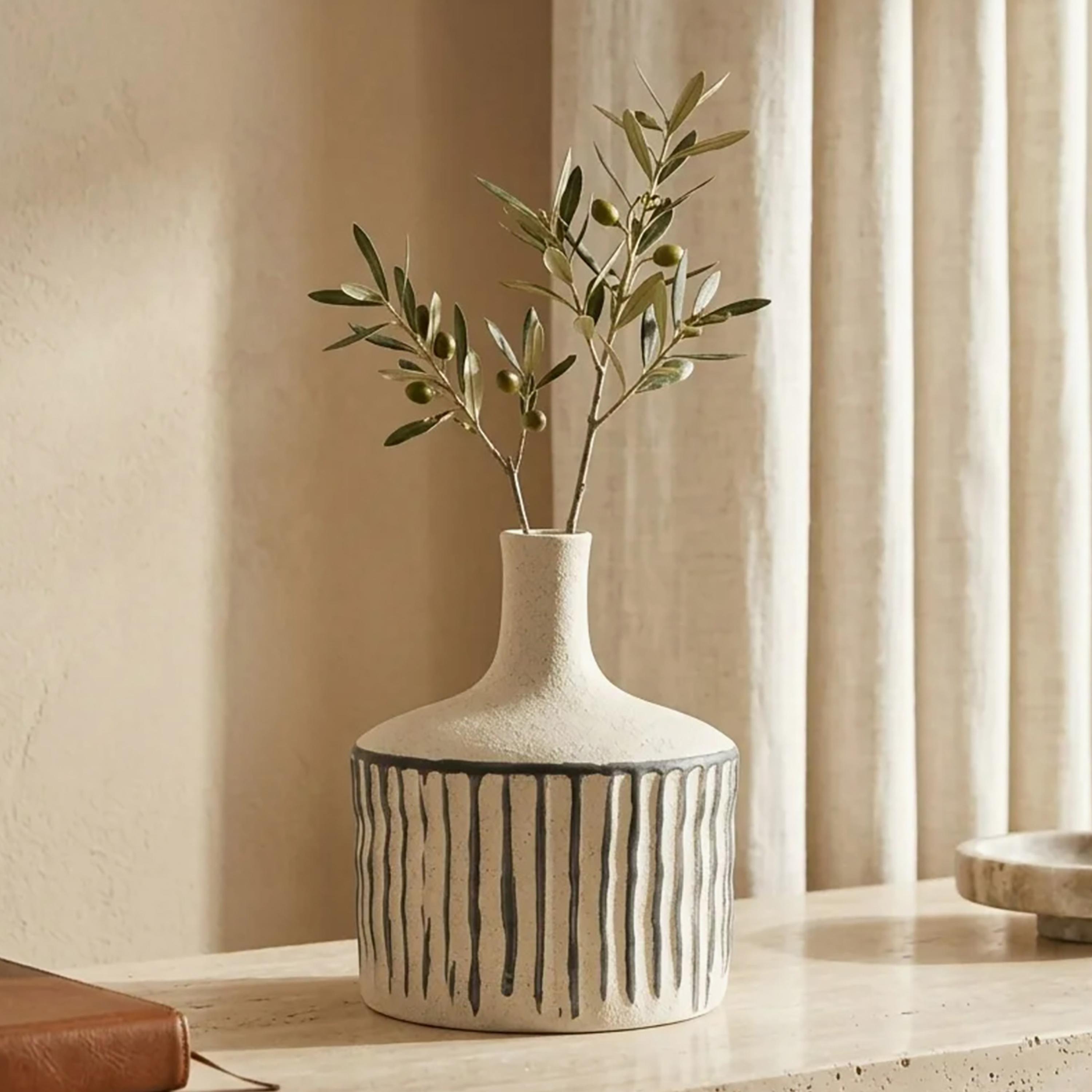 Maria Homes Modern Cream & Black Striped Ceramic Vase with Narrow Neck-household-decor-vasesandbowls-image-3