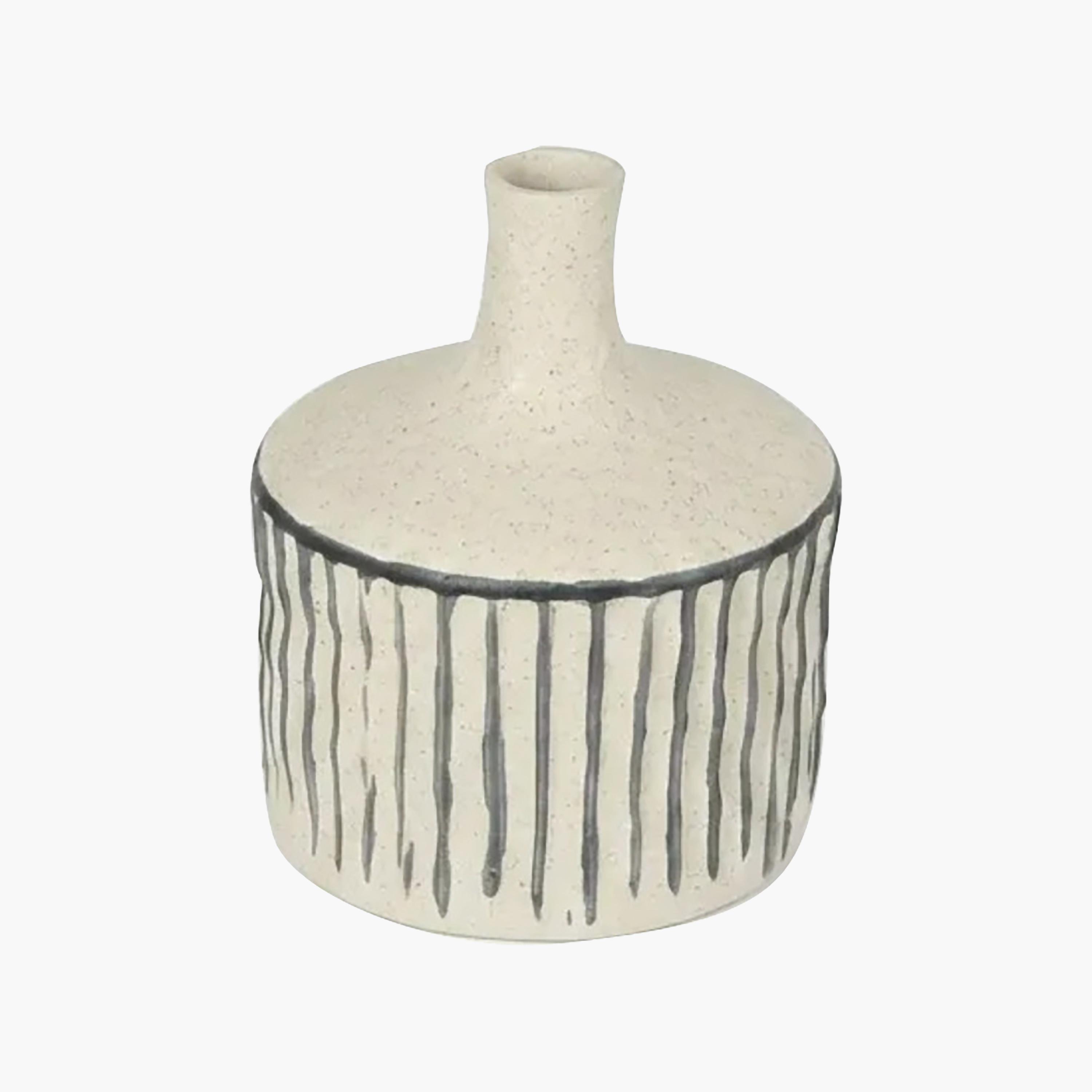 Maria Homes Modern Cream & Black Striped Ceramic Vase with Narrow Neck-household-decor-vasesandbowls-image-5