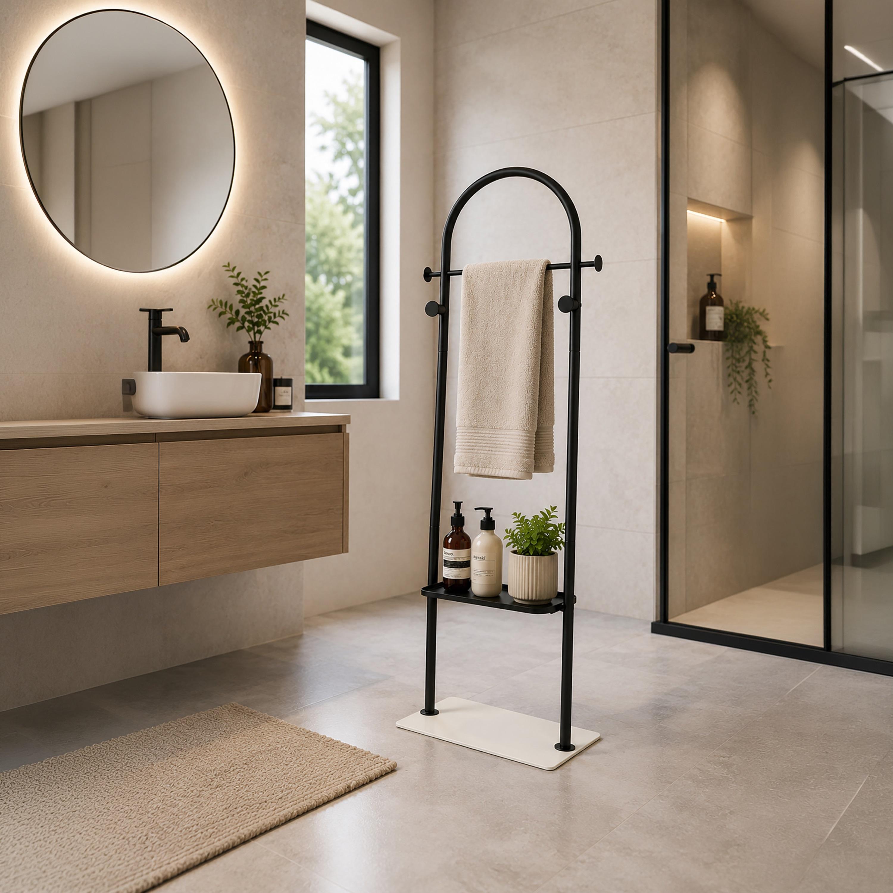 رف ملابس معدني أسود بتصميم عصري مع رف إضافي من ماريا هومز-household-storage-storagesolutions-storageracks-image-1
