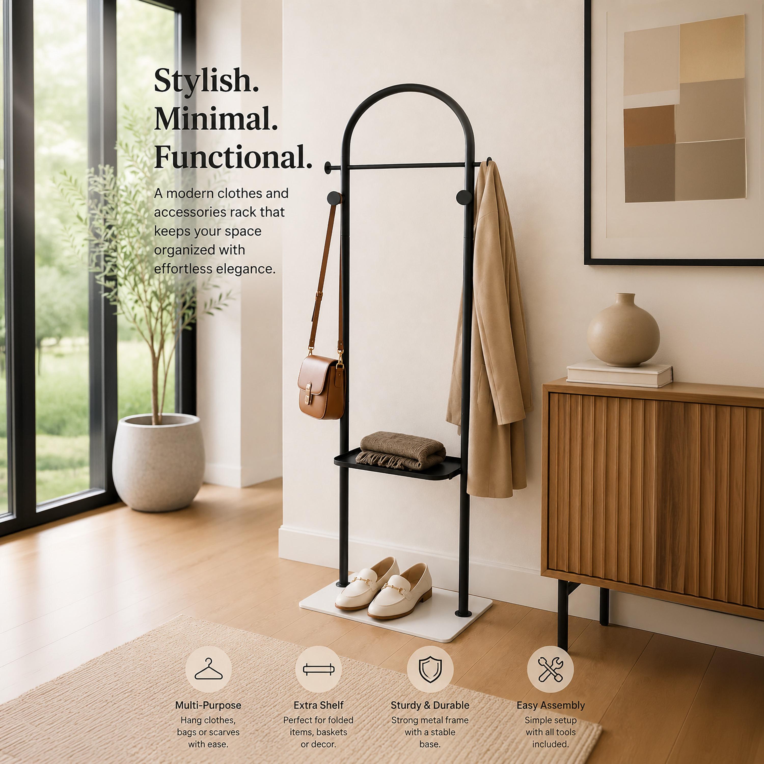 رف ملابس معدني أسود بتصميم عصري مع رف إضافي من ماريا هومز-household-storage-storagesolutions-storageracks-image-3