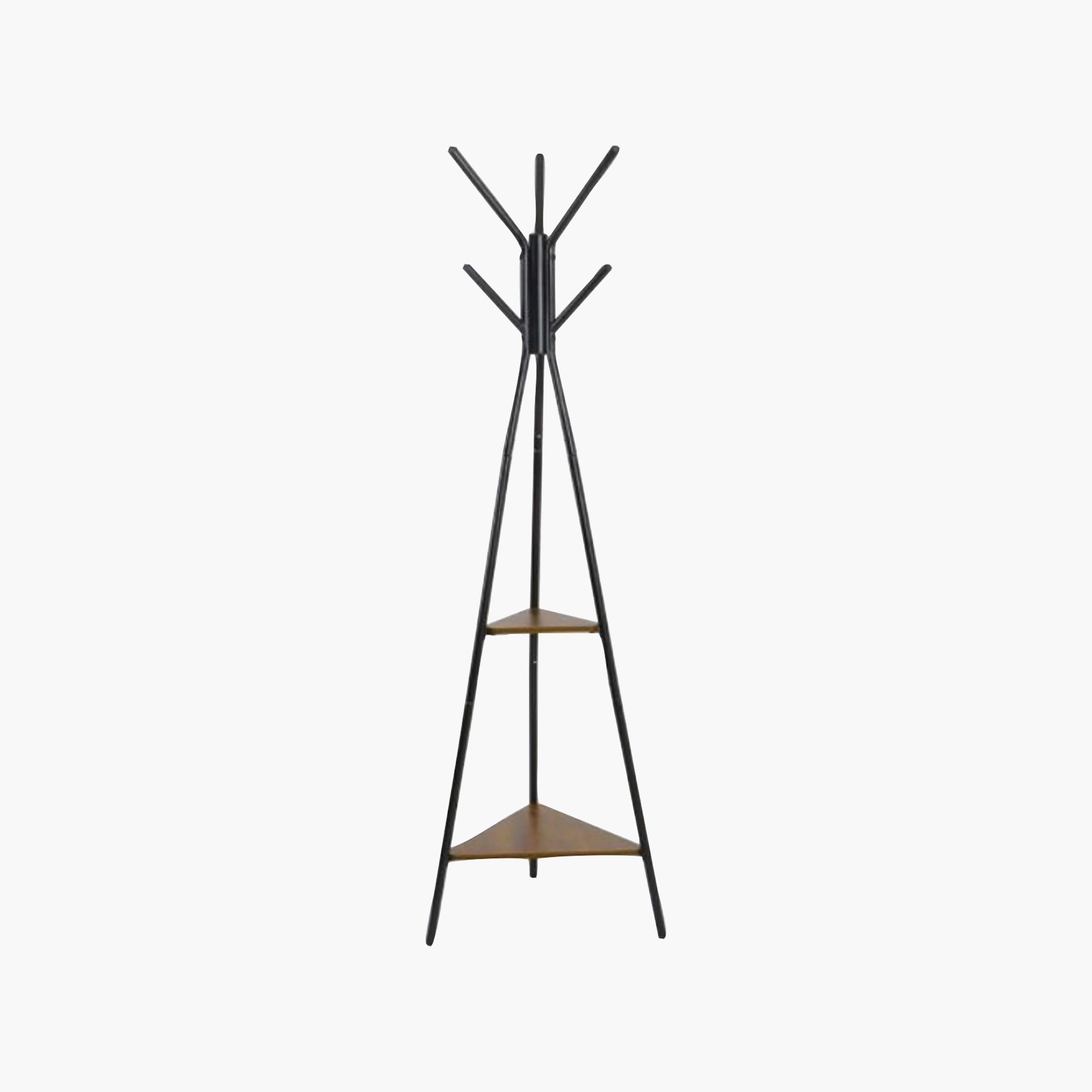 Maria Homes Modern Black Metal Coat Rack with Dual Wooden Shelves-household-storage-storagesolutions-tallhangers-image-6