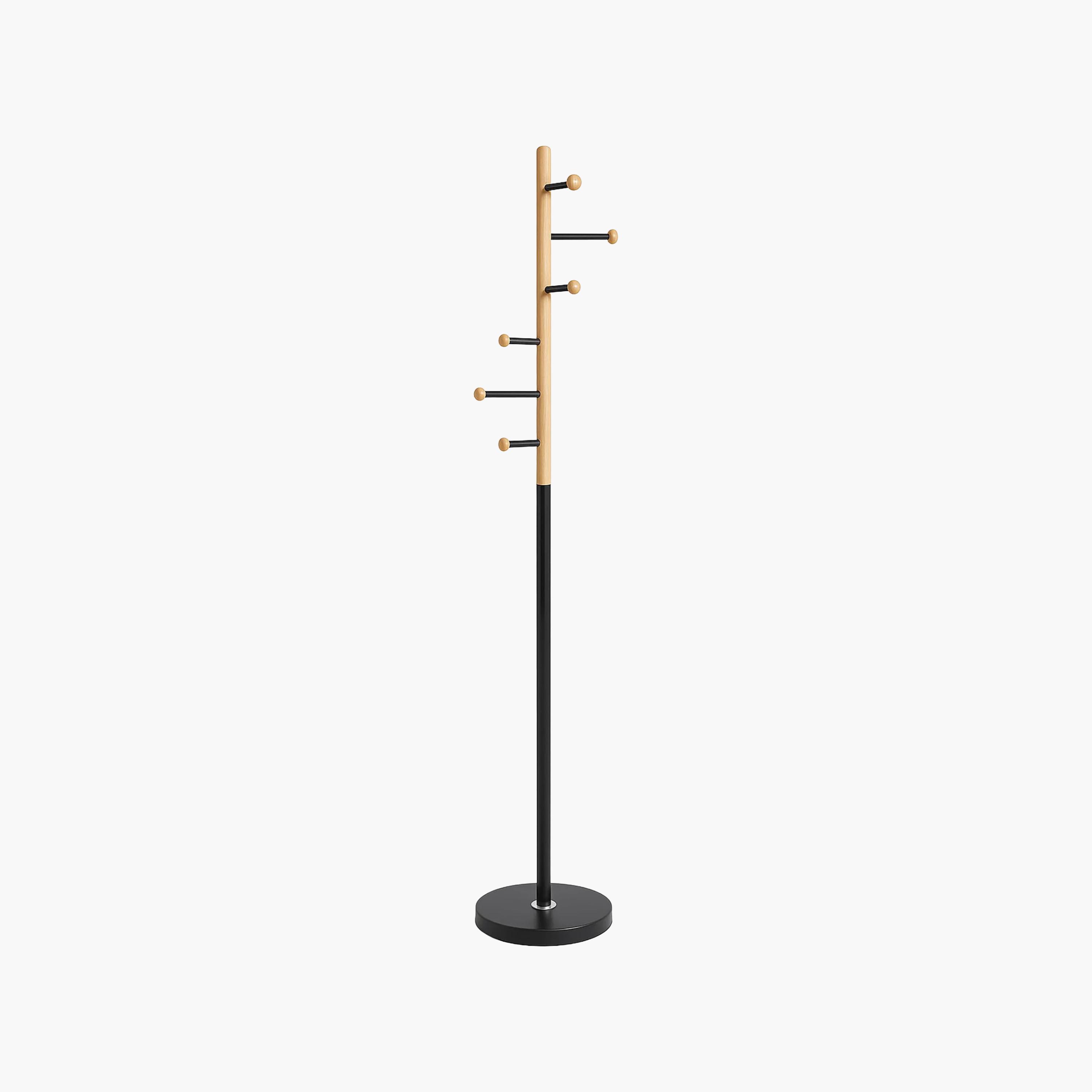 Maria Homes Contemporary Wooden Coat Rack with Multicolour Metal Base & Side Hooks-household-storage-storagesolutions-tallhangers-image-3