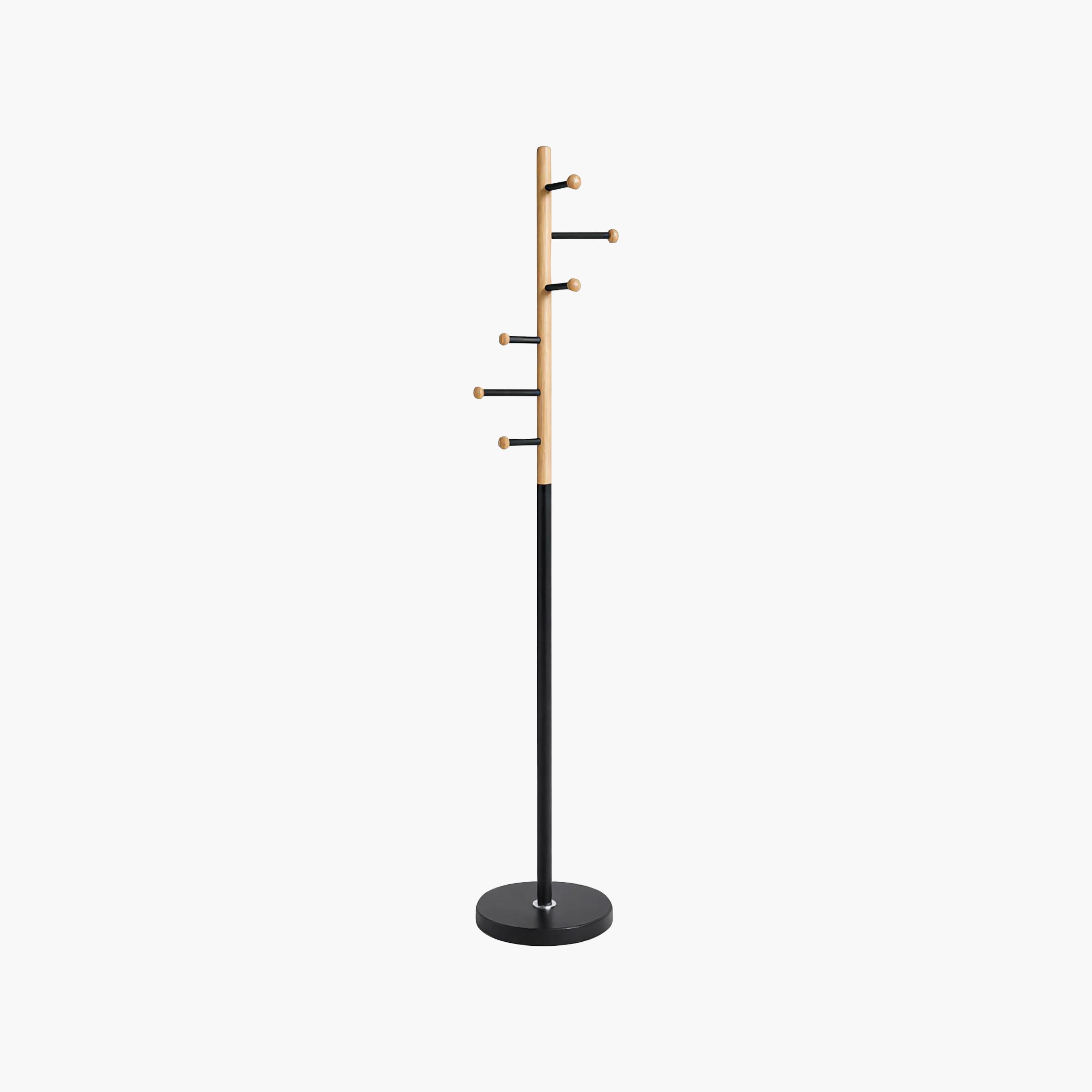 Maria Homes Contemporary Wooden Coat Rack with Multicolour Metal Base & Side Hooks-household-storage-storagesolutions-tallhangers-image-5
