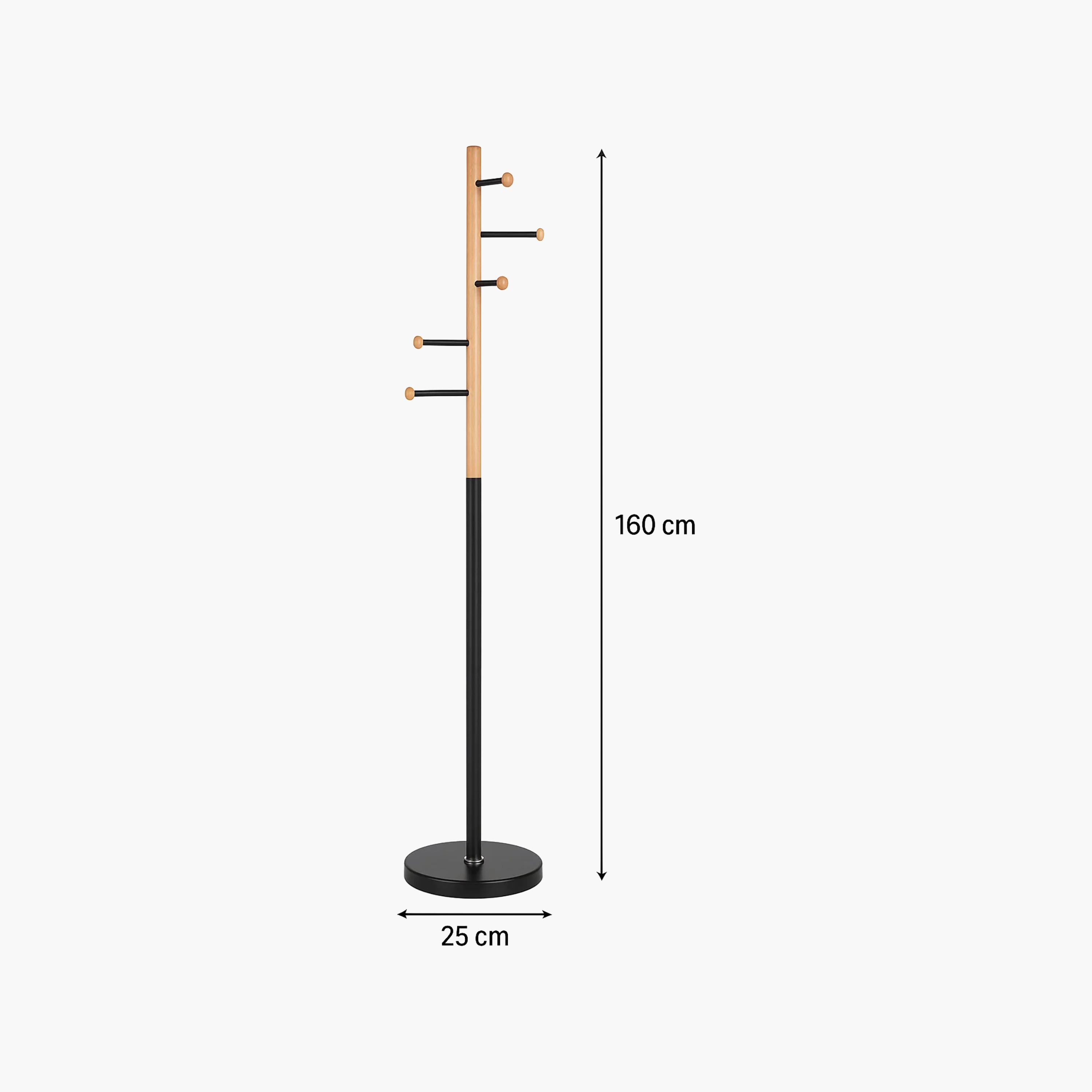 Maria Homes Contemporary Wooden Coat Rack with Multicolour Metal Base & Side Hooks-household-storage-storagesolutions-tallhangers-image-6