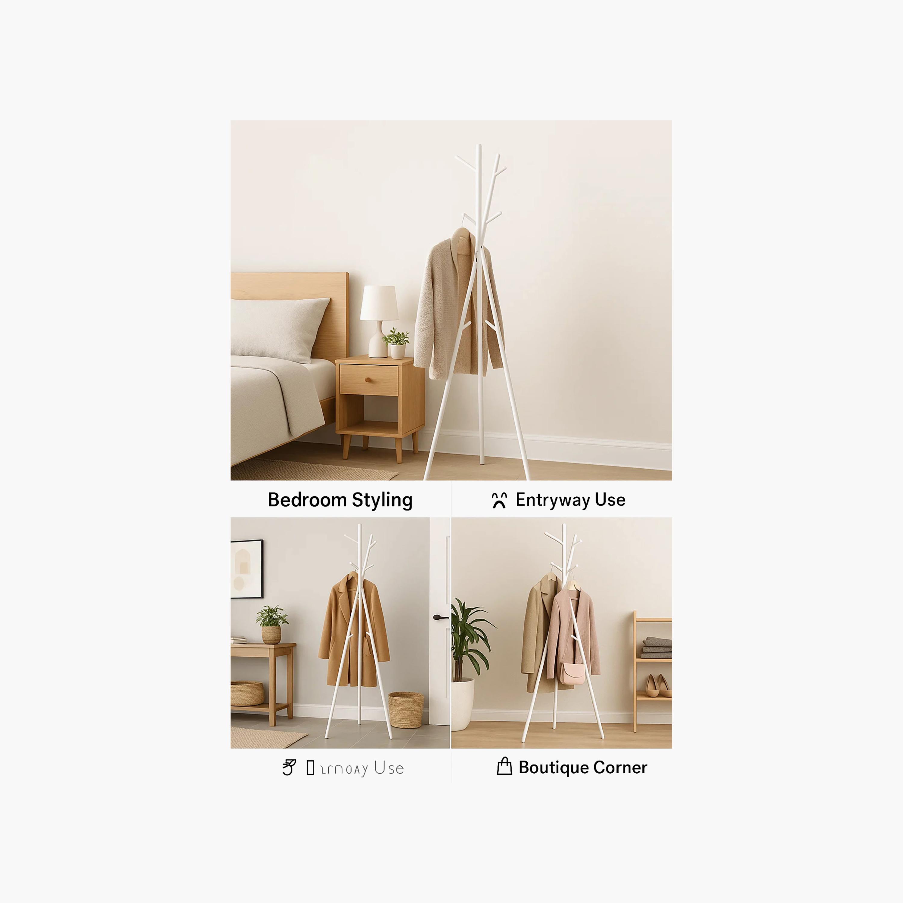 Maria Homes Modern Tripod-Style White Metal Coat Rack with Slim Silhouette-household-storage-storagesolutions-tallhangers-image-4