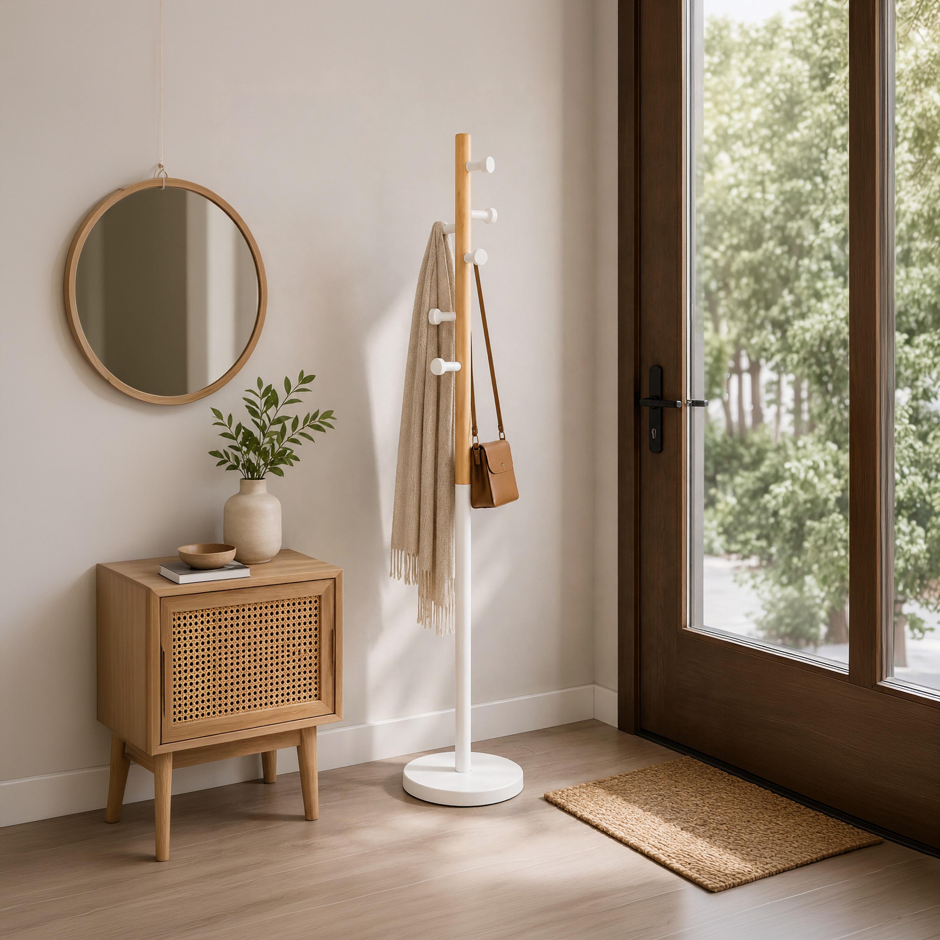 Maria Homes Slim Wooden Coat Rack with Metal Base & Side Pegs-household-storage-storagesolutions-tallhangers-image-2
