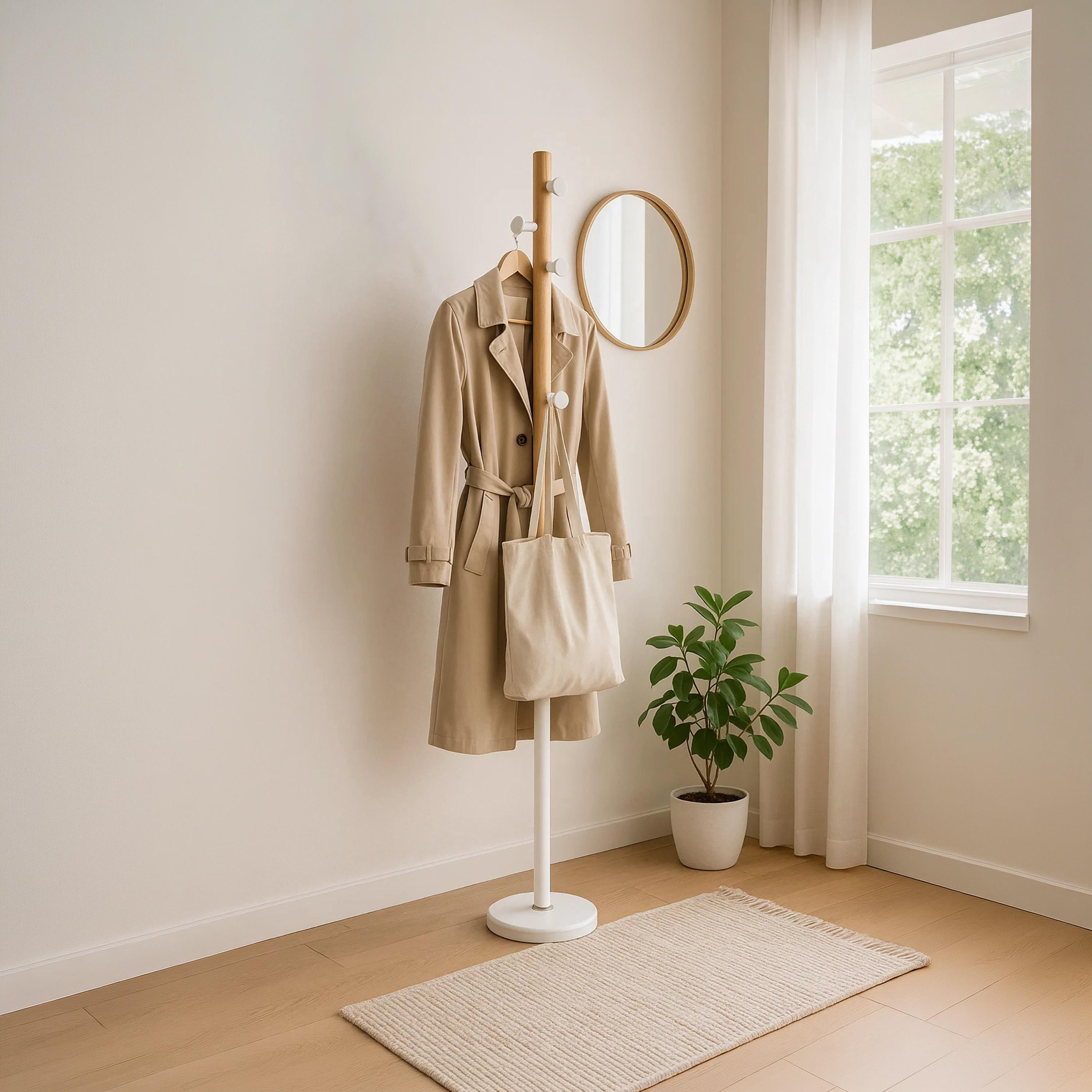 Maria Homes Slim Wooden Coat Rack with Metal Base & Side Pegs-household-storage-storagesolutions-tallhangers-image-3