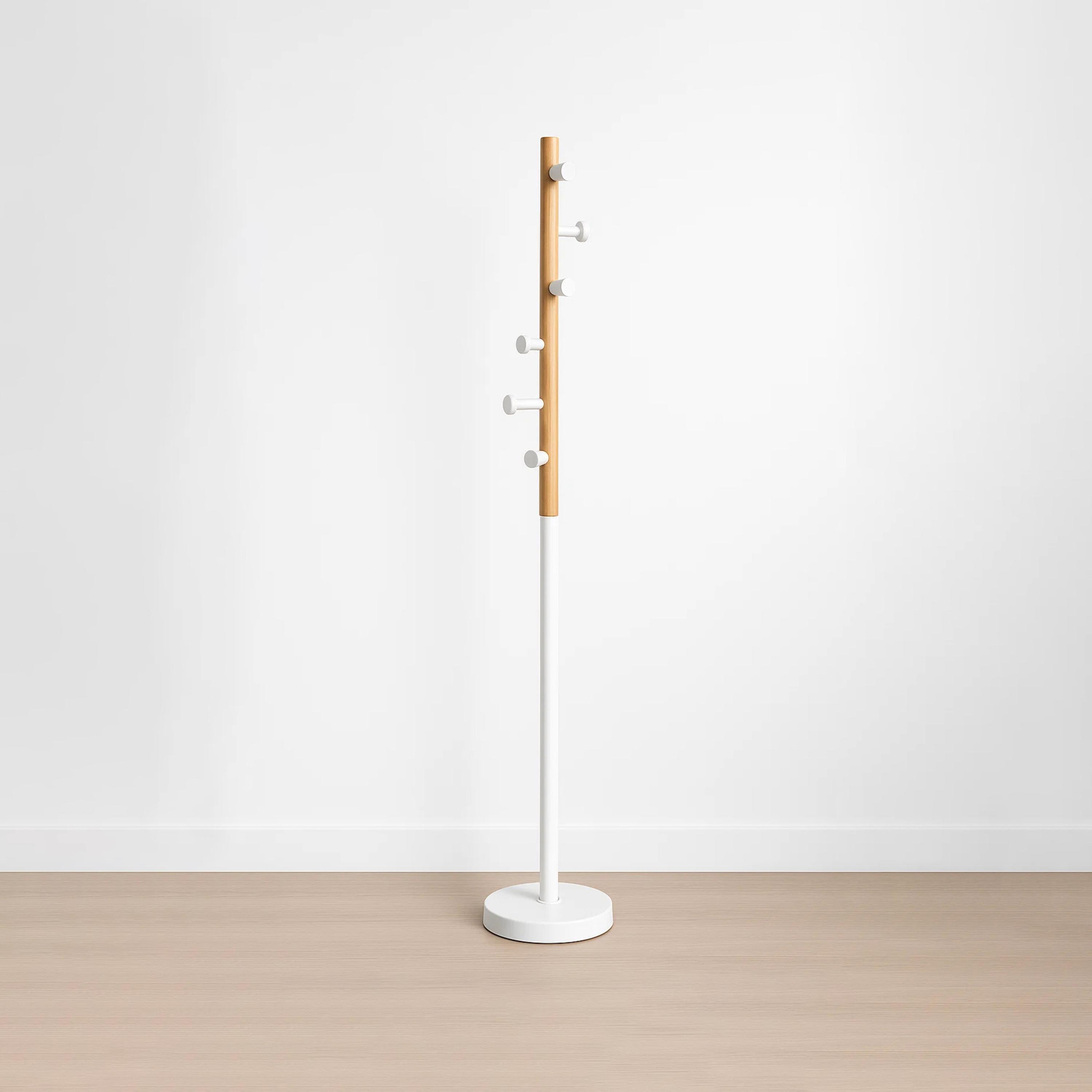 Maria Homes Slim Wooden Coat Rack with Metal Base & Side Pegs-household-storage-storagesolutions-tallhangers-image-4