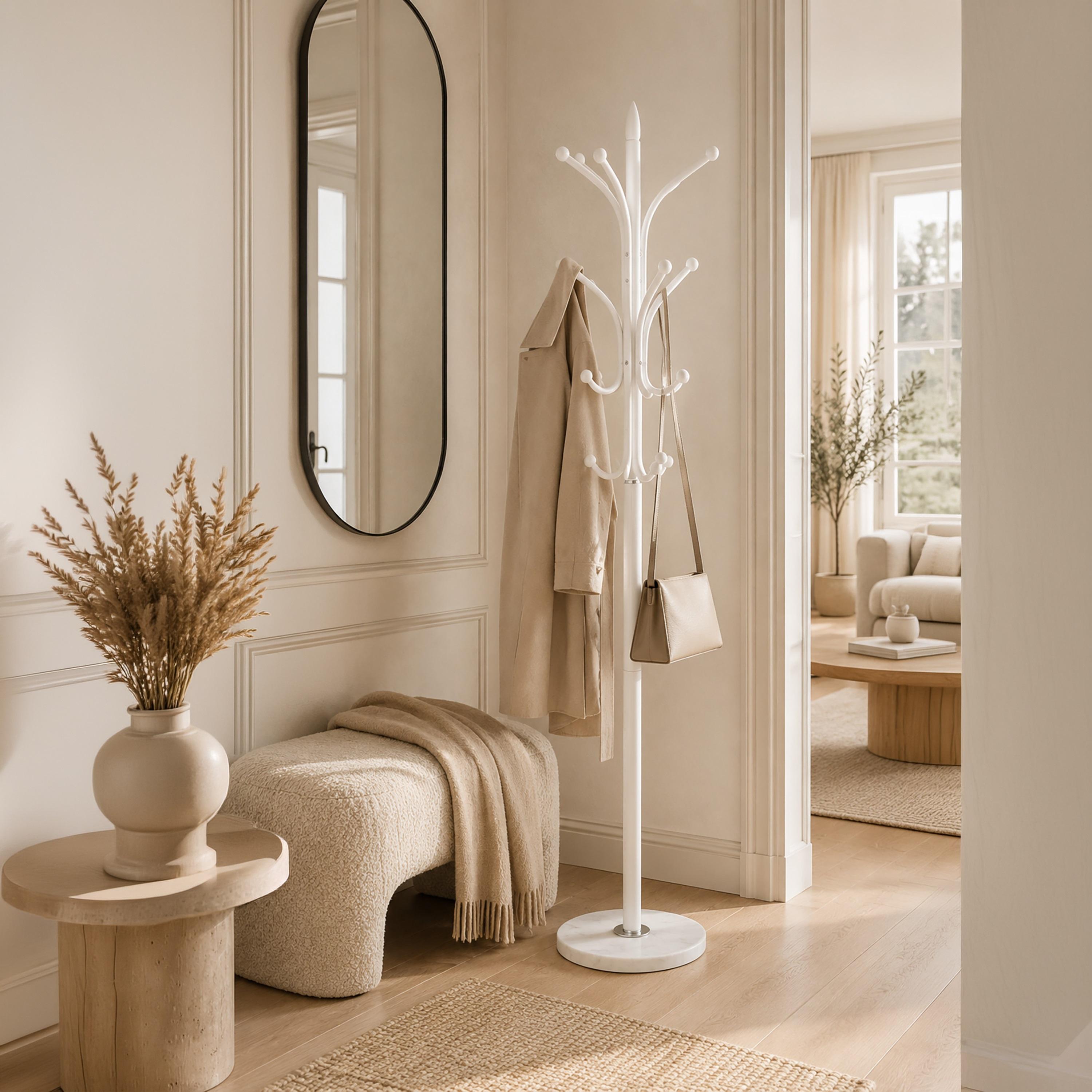 Maria Homes Modern Metal Coat Rack with Curved Arms & Marble-Look Base-household-storage-storagesolutions-tallhangers-image-1