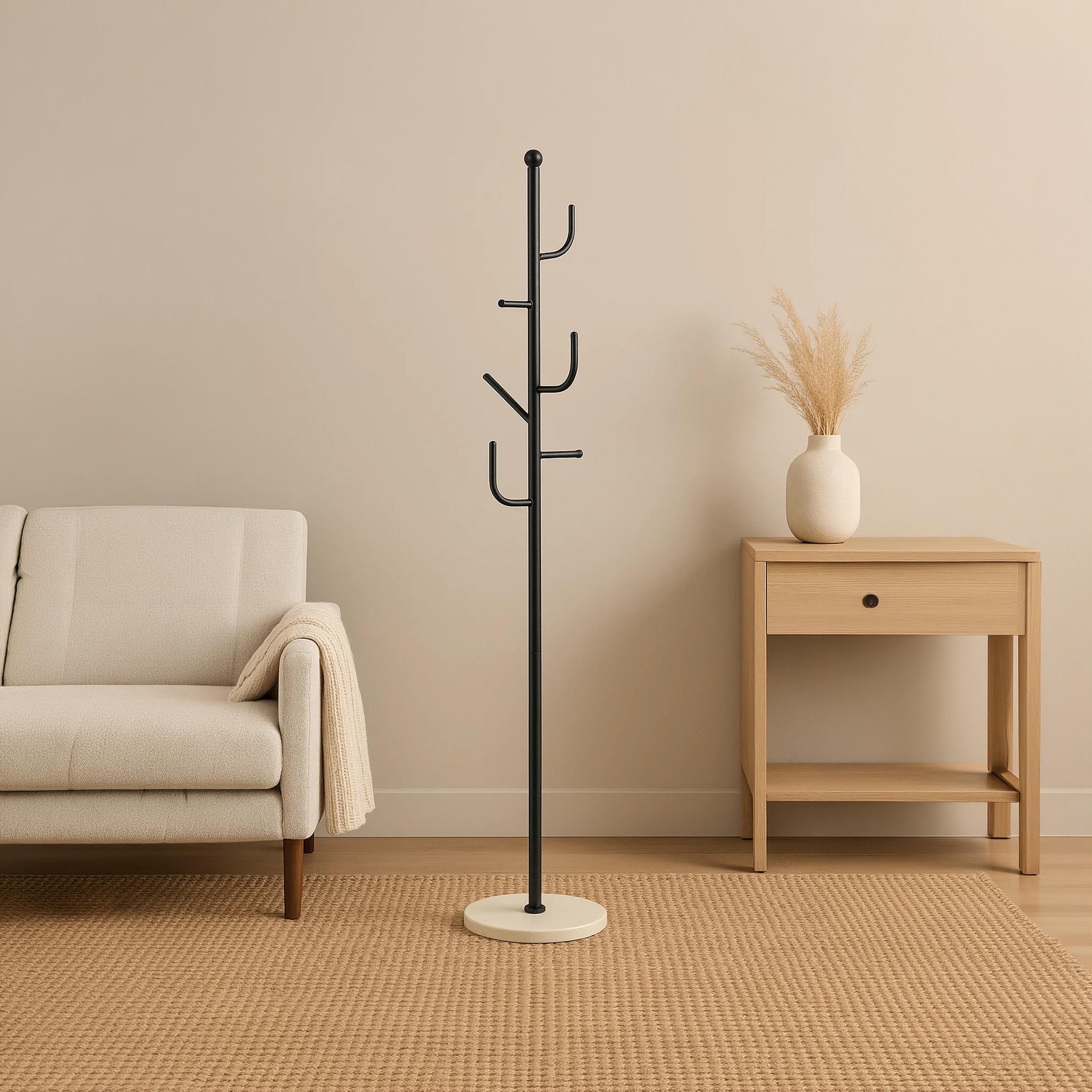 شماعة معاطف معدنية سوداء عصرية بخطافات وقاعدة رخامية دائرية من ماريا هومز-household-storage-storagesolutions-tallhangers-image-1