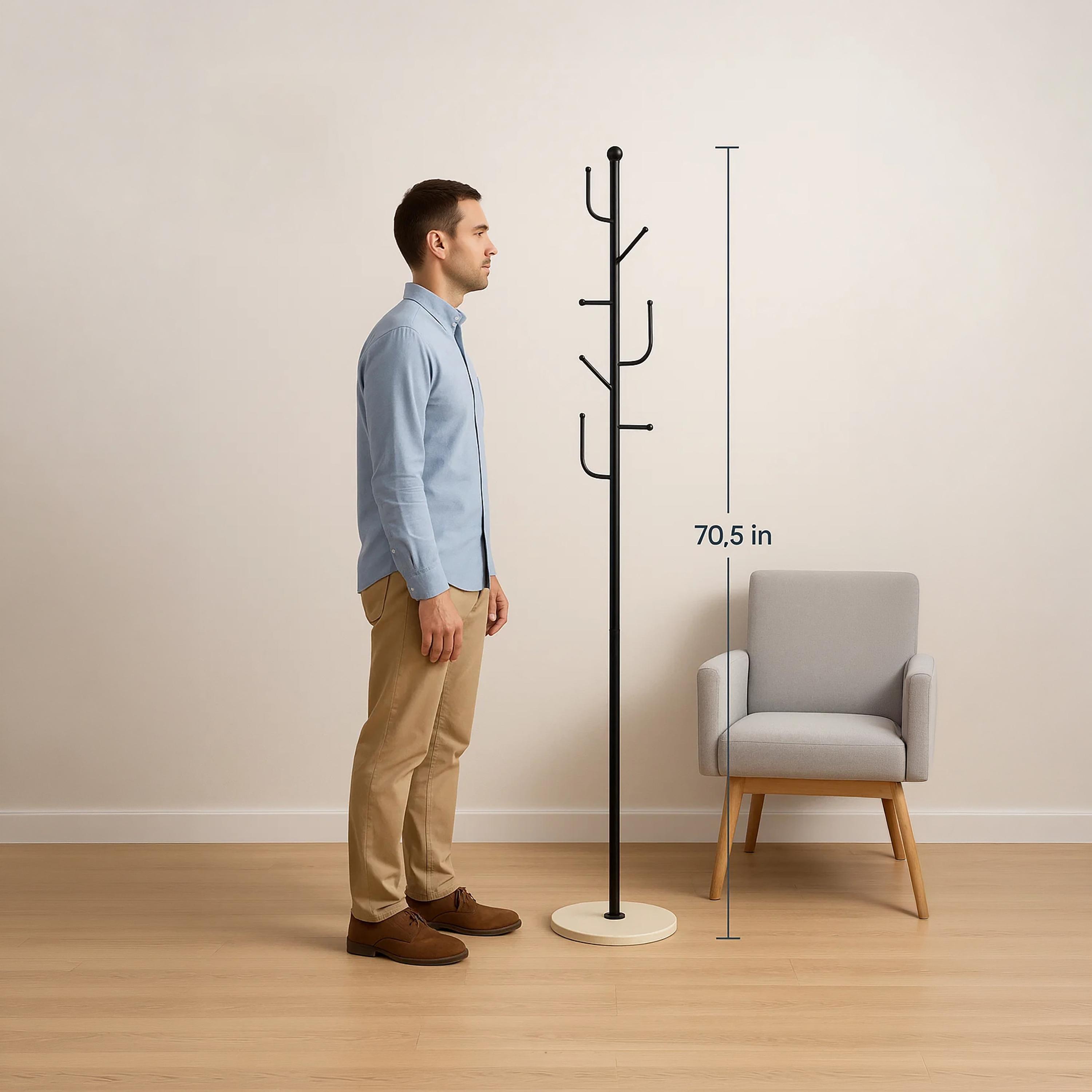 شماعة معاطف معدنية سوداء عصرية بخطافات وقاعدة رخامية دائرية من ماريا هومز-household-storage-storagesolutions-tallhangers-image-6