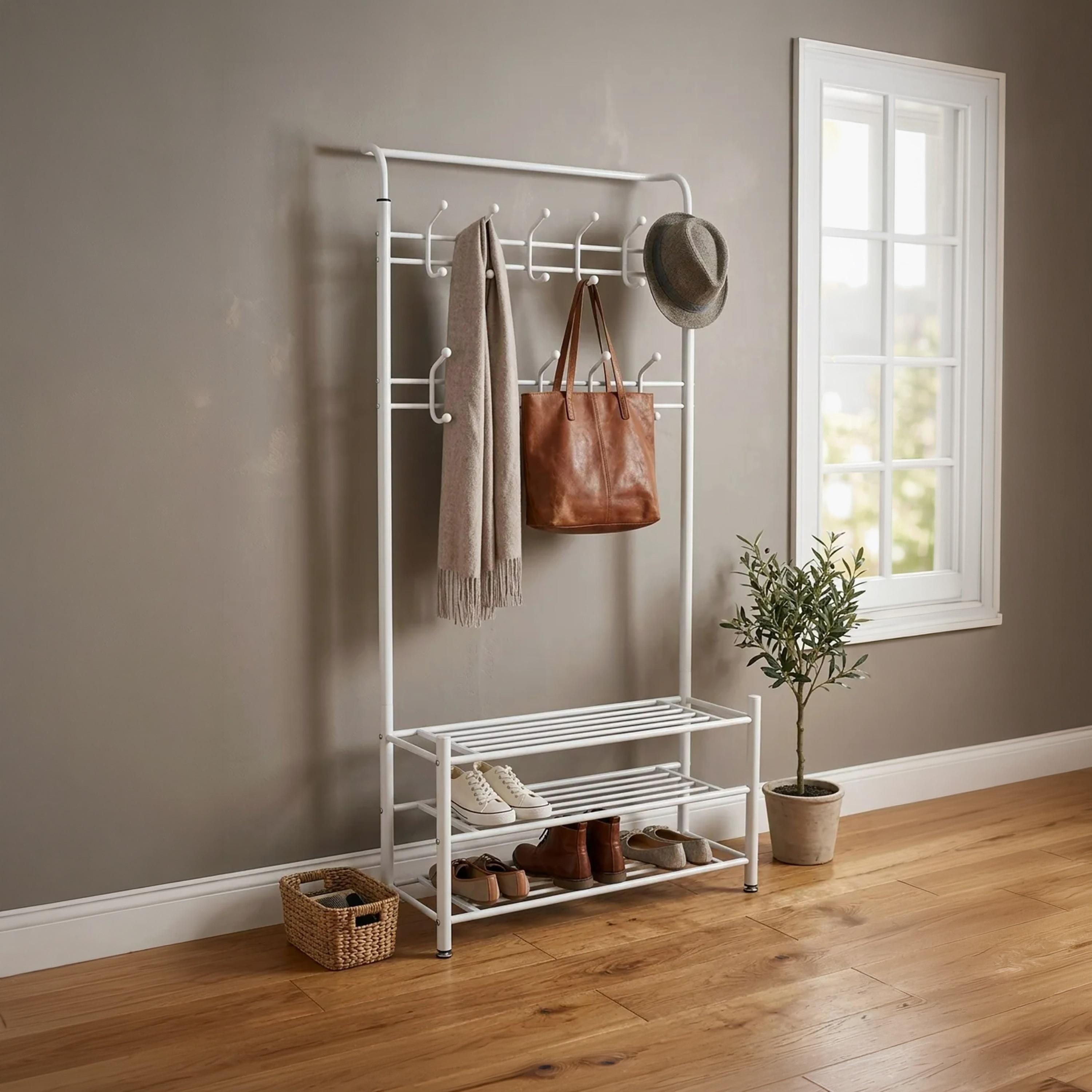 شماعة ملابس قائمة بذاتها مع خطافات تعليق و3 أرفف تخزين من ماريا هومز-household-storage-storagesolutions-storageracks-image-1