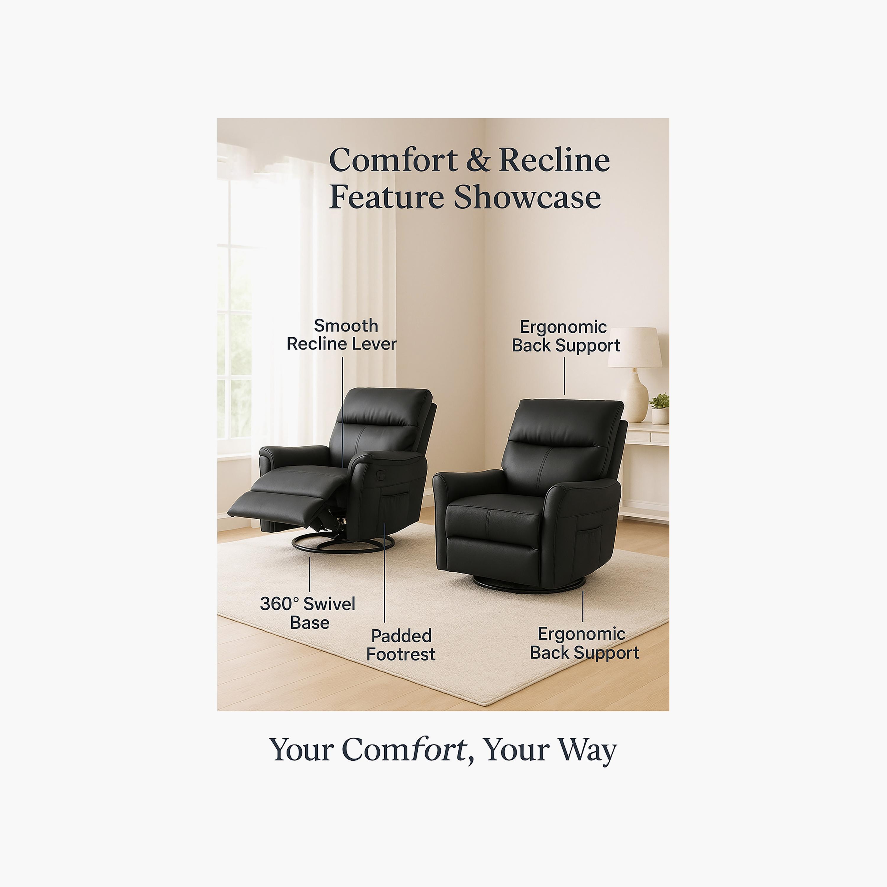 مقعد بذراعين مبطنتين باللون الأسود من ماريا هومز-furniture-sofaandseating-recliners-image-6