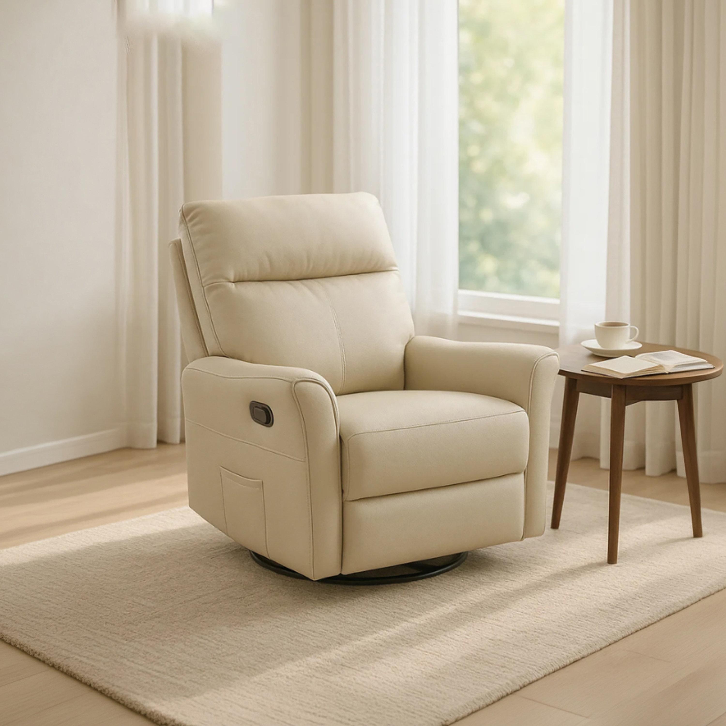 مقعد خشبي بمساند بيج من ماريا هومز-furniture-sofaandseating-recliners-image-1