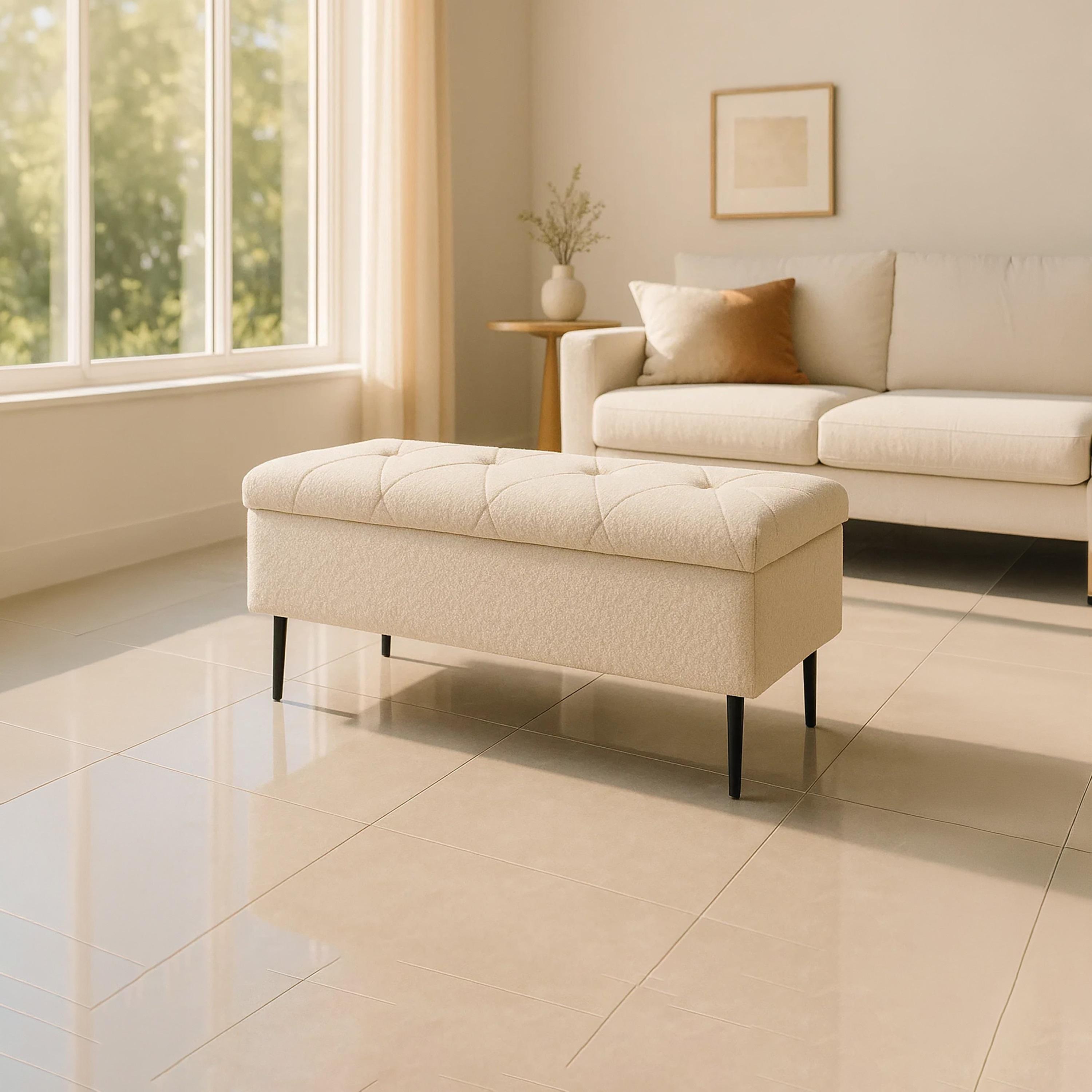 أوتومان بدون أذرع أبيض من ماريا هومز-furniture-sofaandseating-ottomansbeanbagsandpoufs-image-1