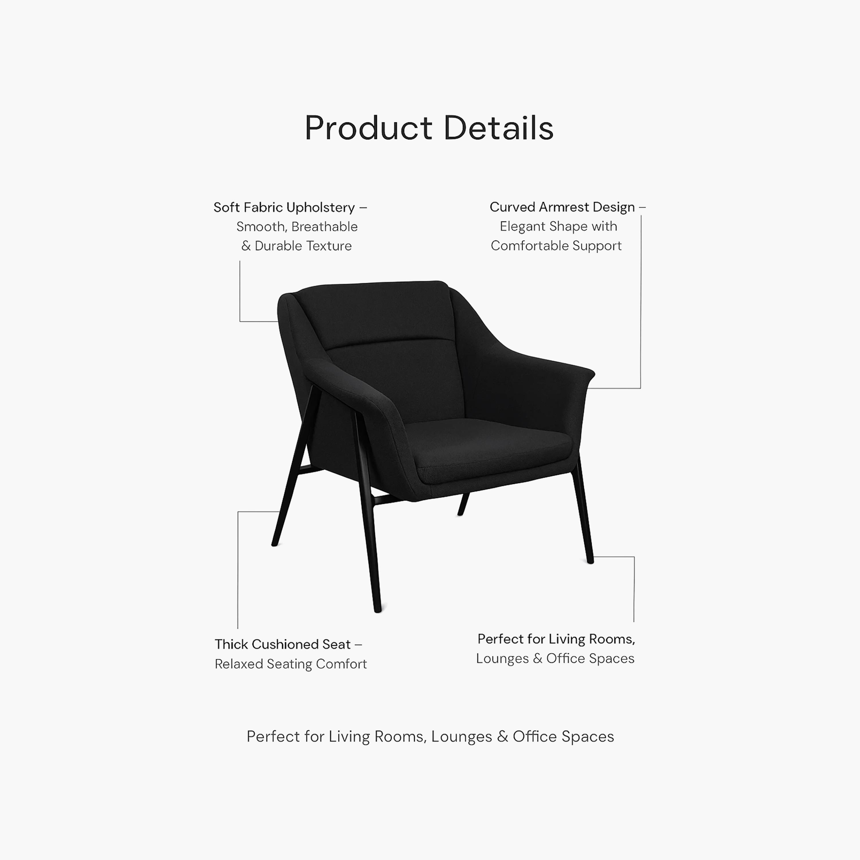 Maria Homes Black Padded Arm Chair-furniture-sofaandseating-armchairs-image-4