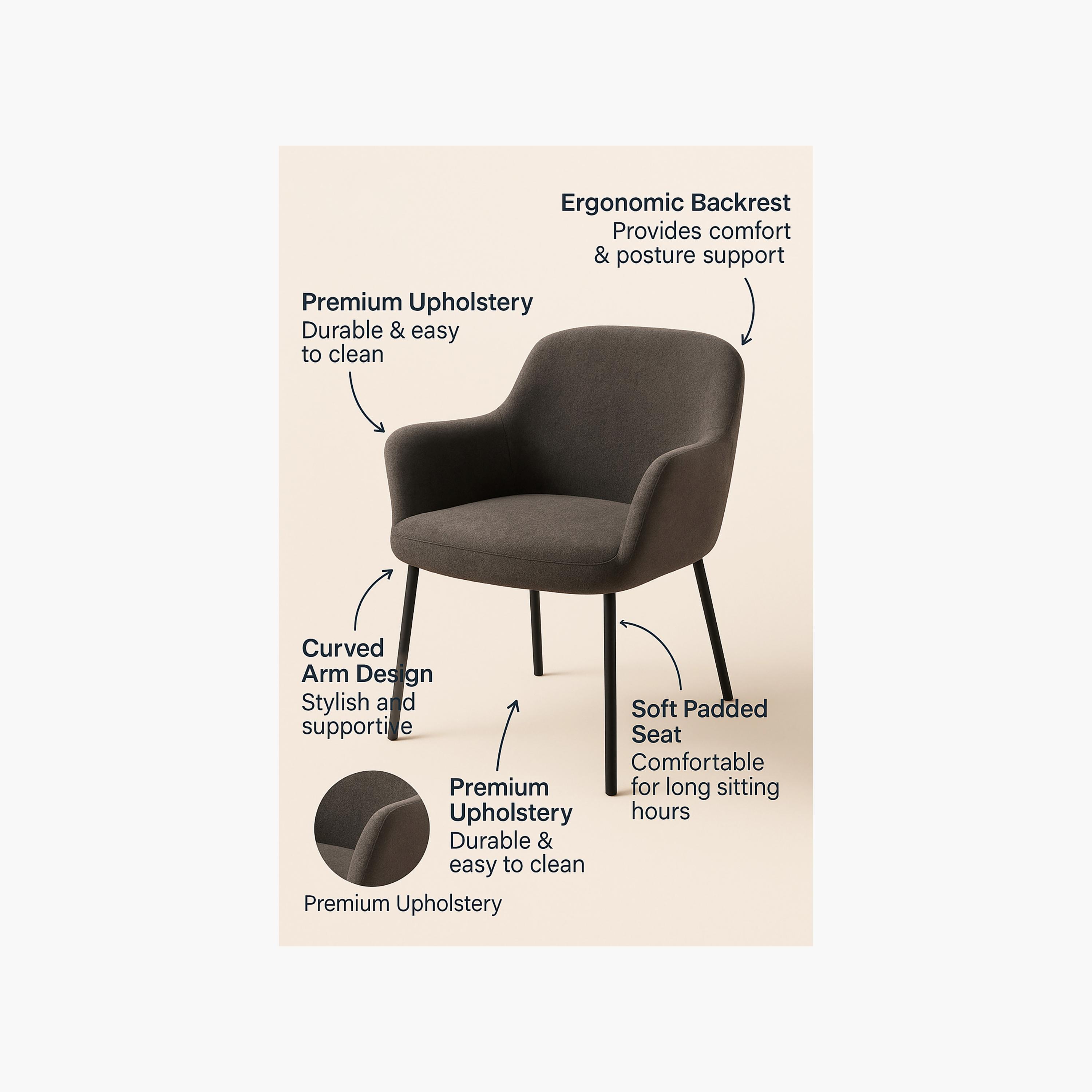 Maria Homes Grey Padded Arm Chair-furniture-sofaandseating-armchairs-image-5