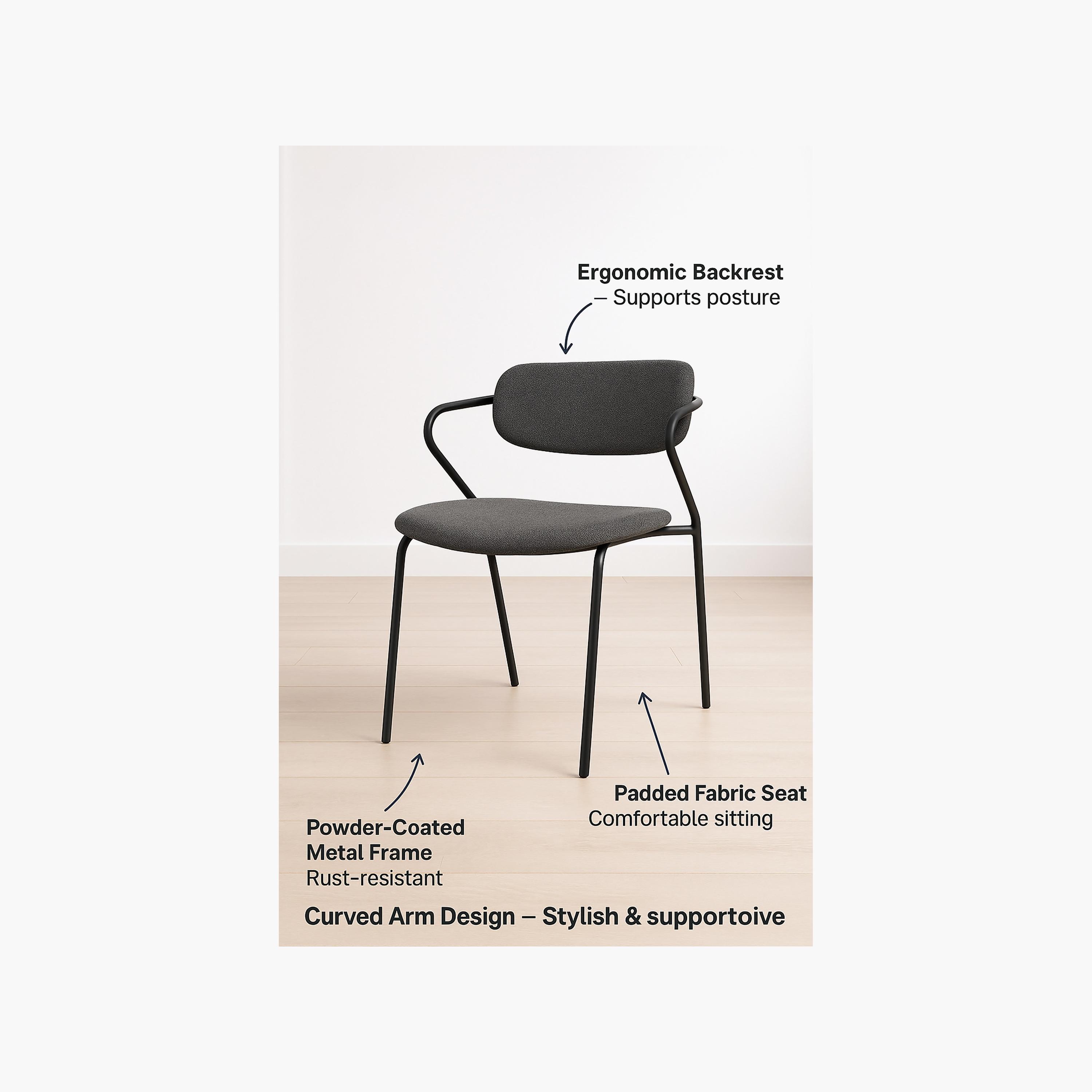 Maria Homes Grey Curved Arm Chair-furniture-sofaandseating-armchairs-image-4