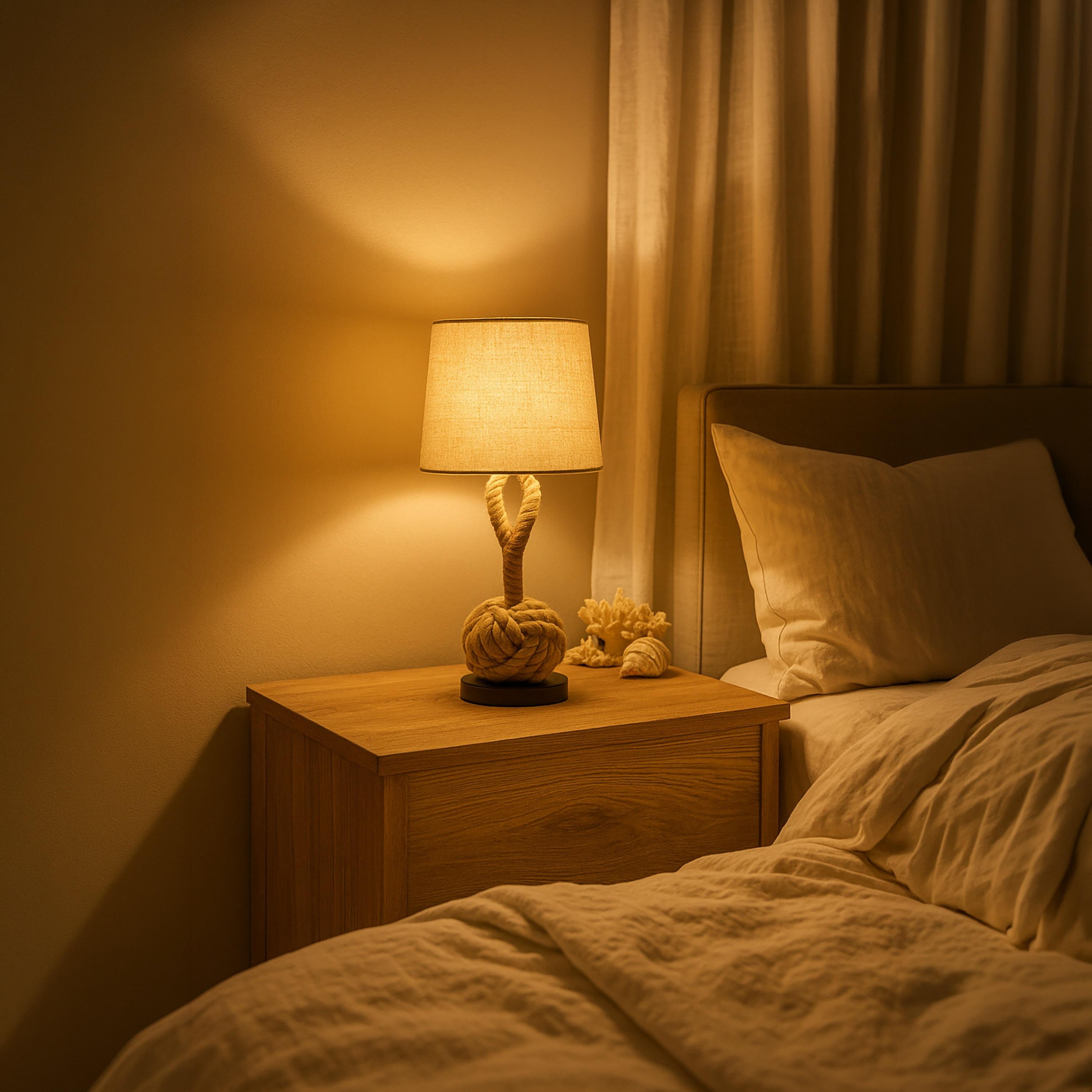 مصباح طاولة بحبل ريفي وعقدة بحرية بشيد قماش بيج من ماريا هومز-household-lighting-tableanddesklamps-image-4
