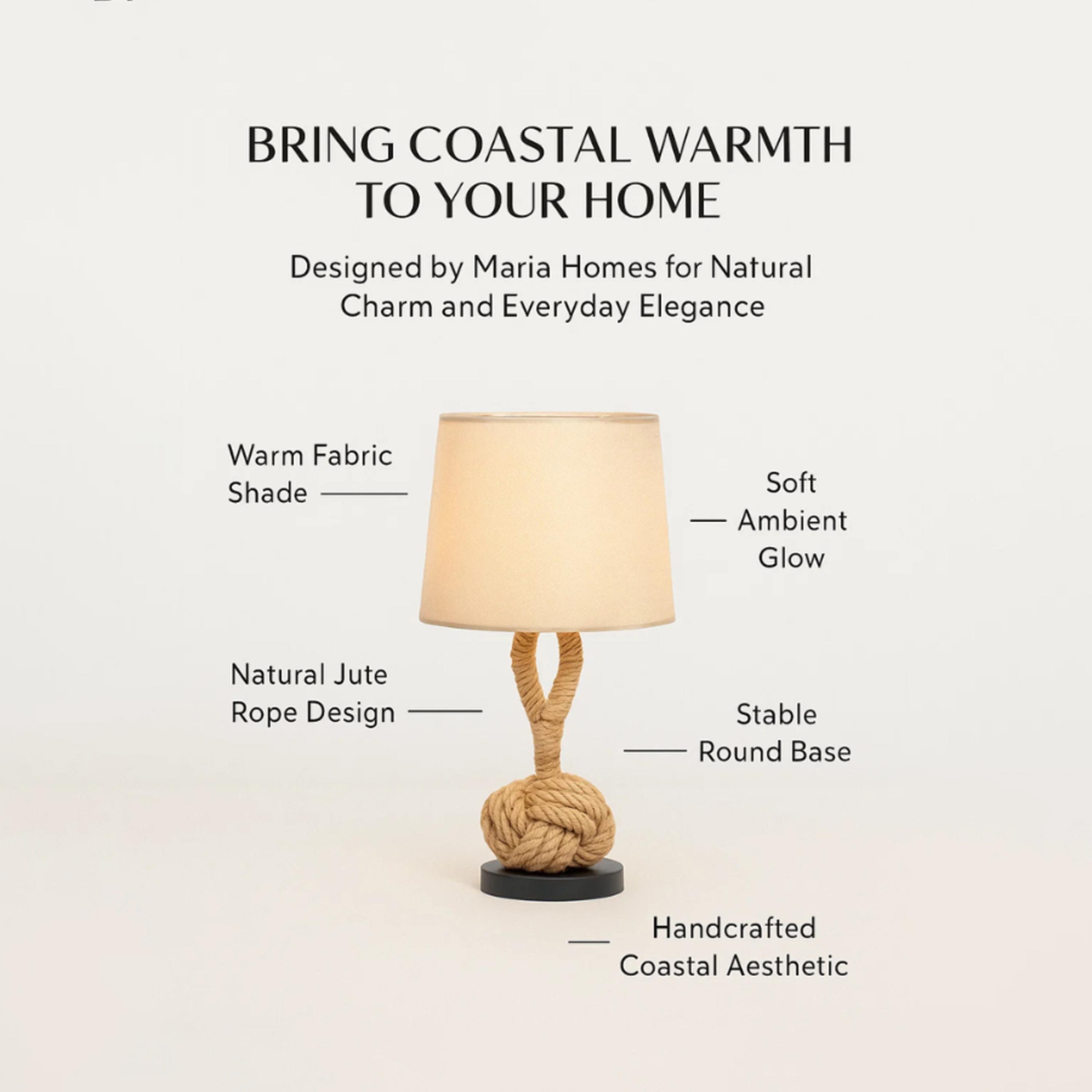 مصباح طاولة بحبل ريفي وعقدة بحرية بشيد قماش بيج من ماريا هومز-household-lighting-tableanddesklamps-image-5