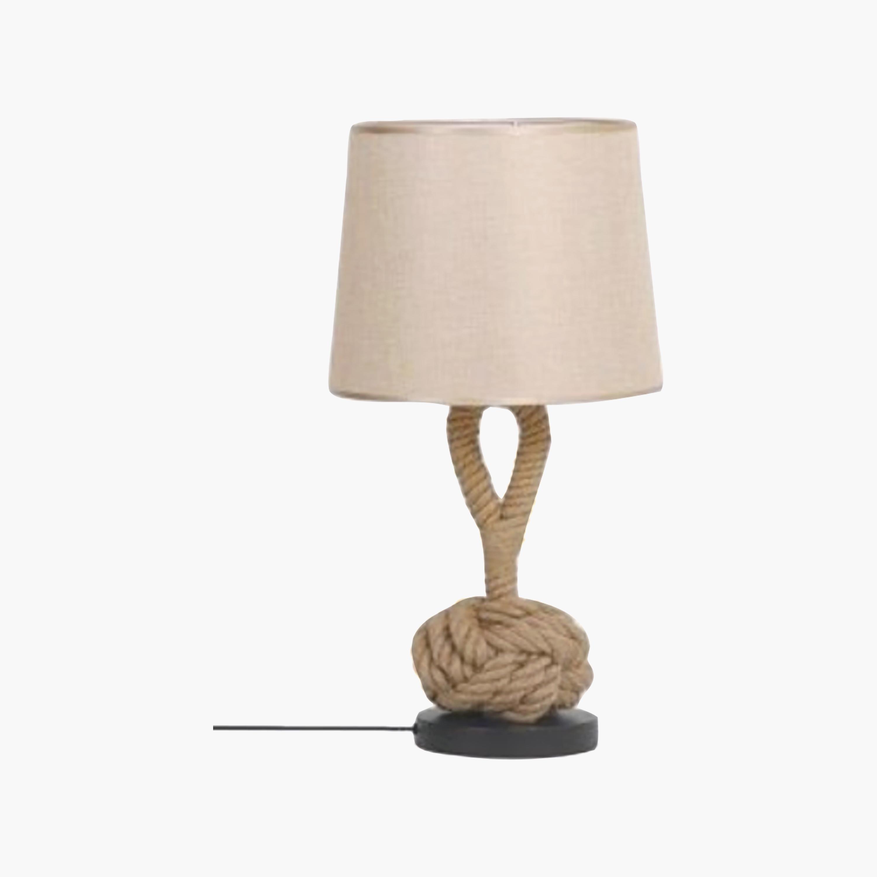 مصباح طاولة بحبل ريفي وعقدة بحرية بشيد قماش بيج من ماريا هومز-household-lighting-tableanddesklamps-image-6
