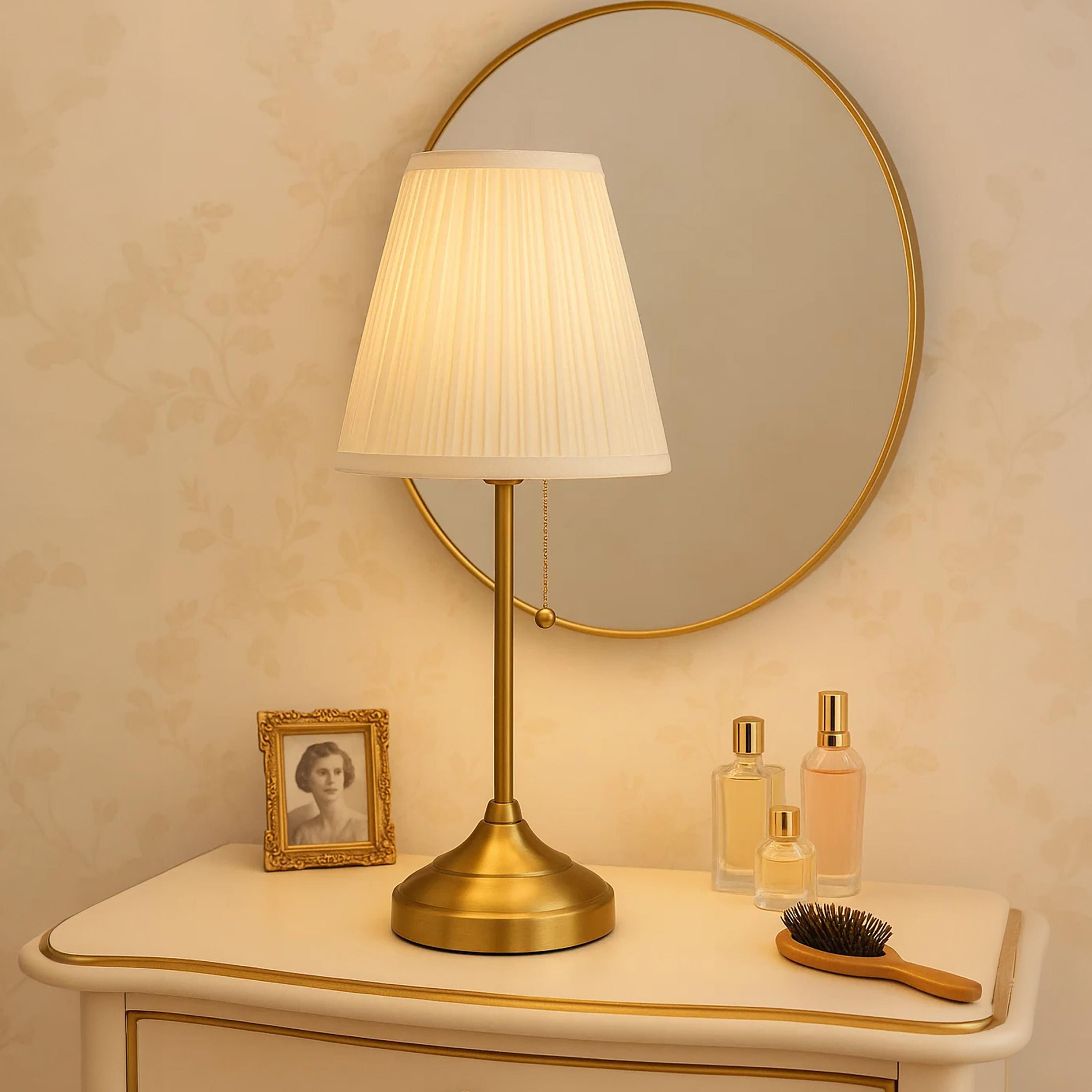 Maria Homes Classic Metal Table Lamp with Pleated Fabric Shade-household-lighting-tableanddesklamps-image-1