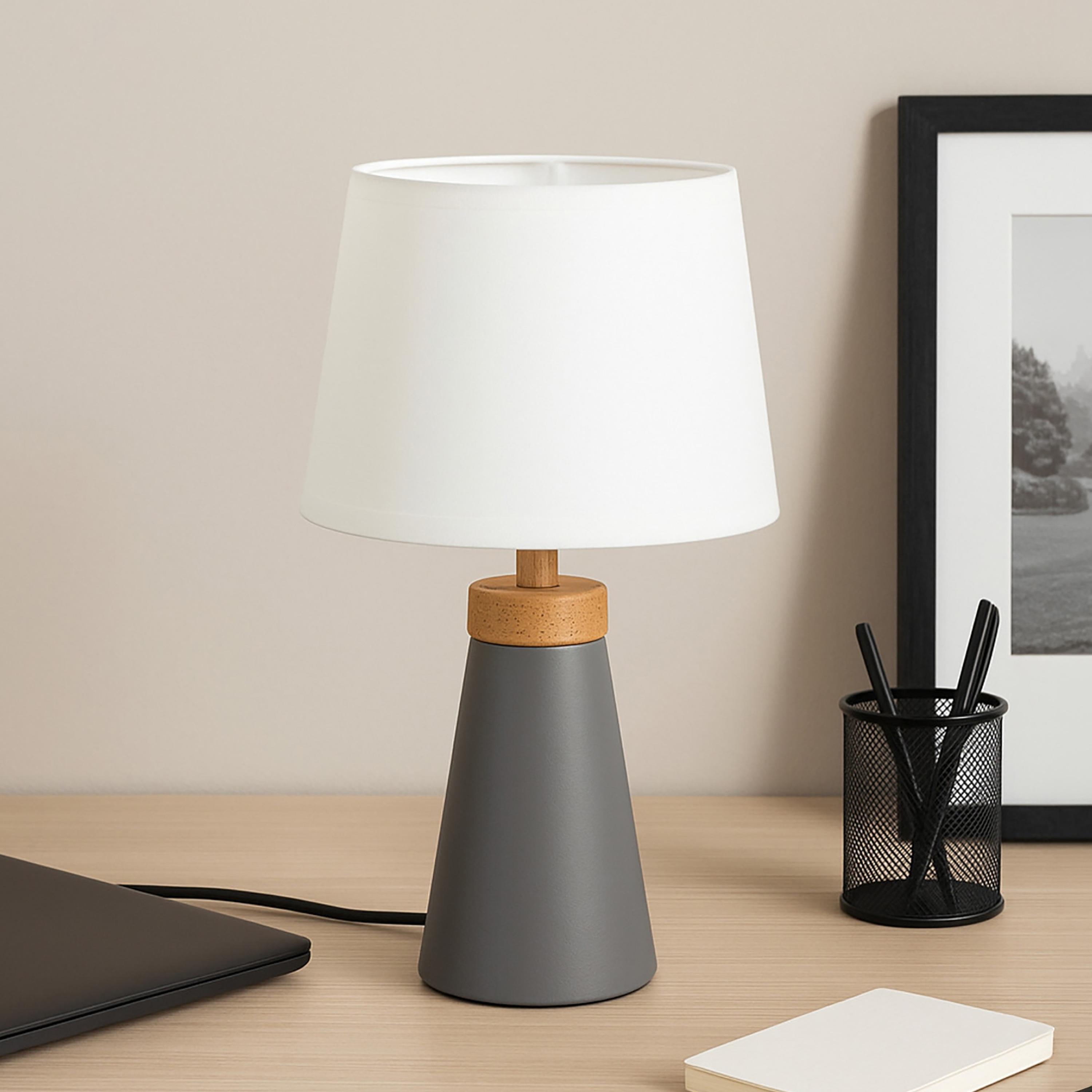 مصباح طاولة رمادي عصري بغطاء قماشي أبيض من ماريا هومز-household-lighting-tableanddesklamps-image-1