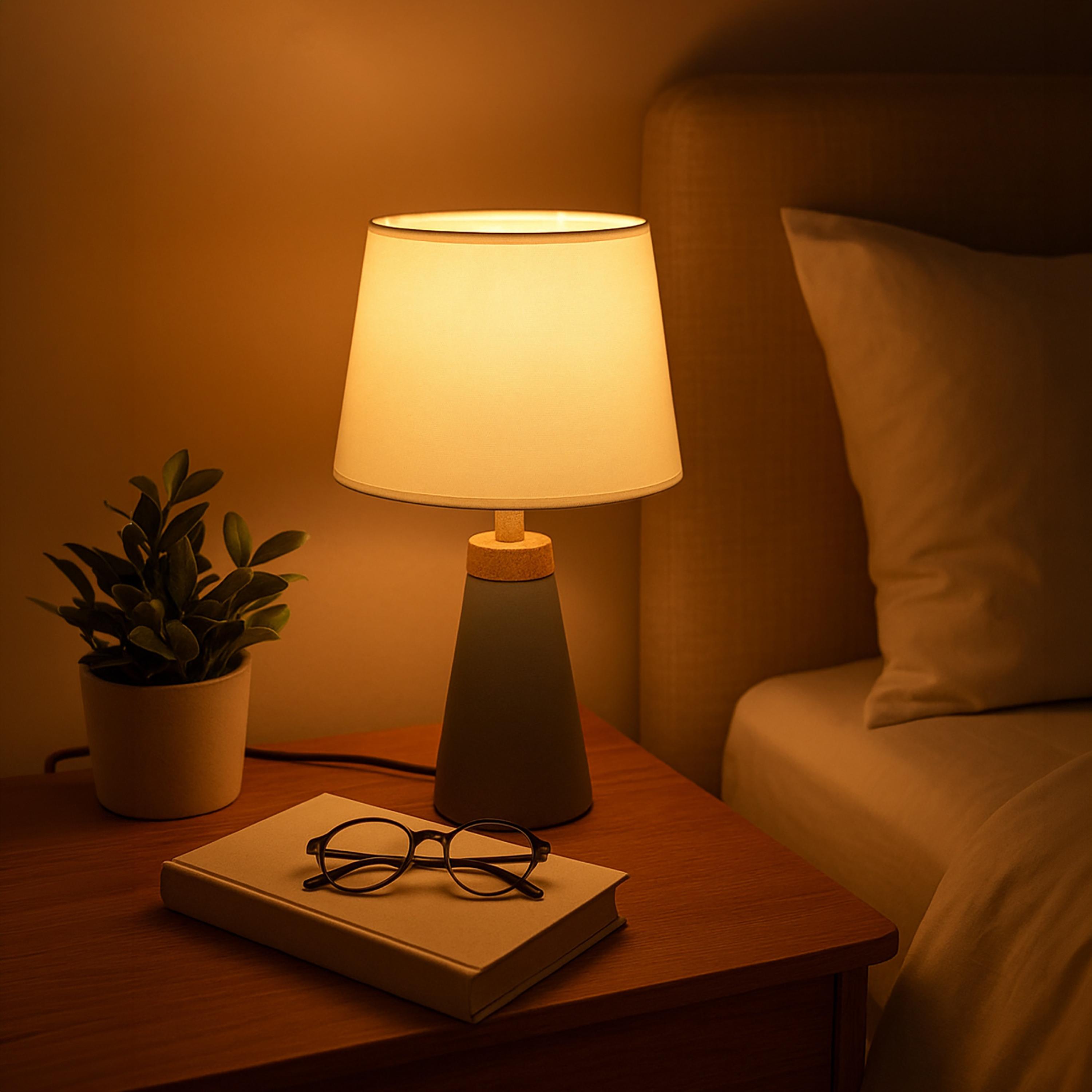 مصباح طاولة رمادي عصري بغطاء قماشي أبيض من ماريا هومز-household-lighting-tableanddesklamps-image-3