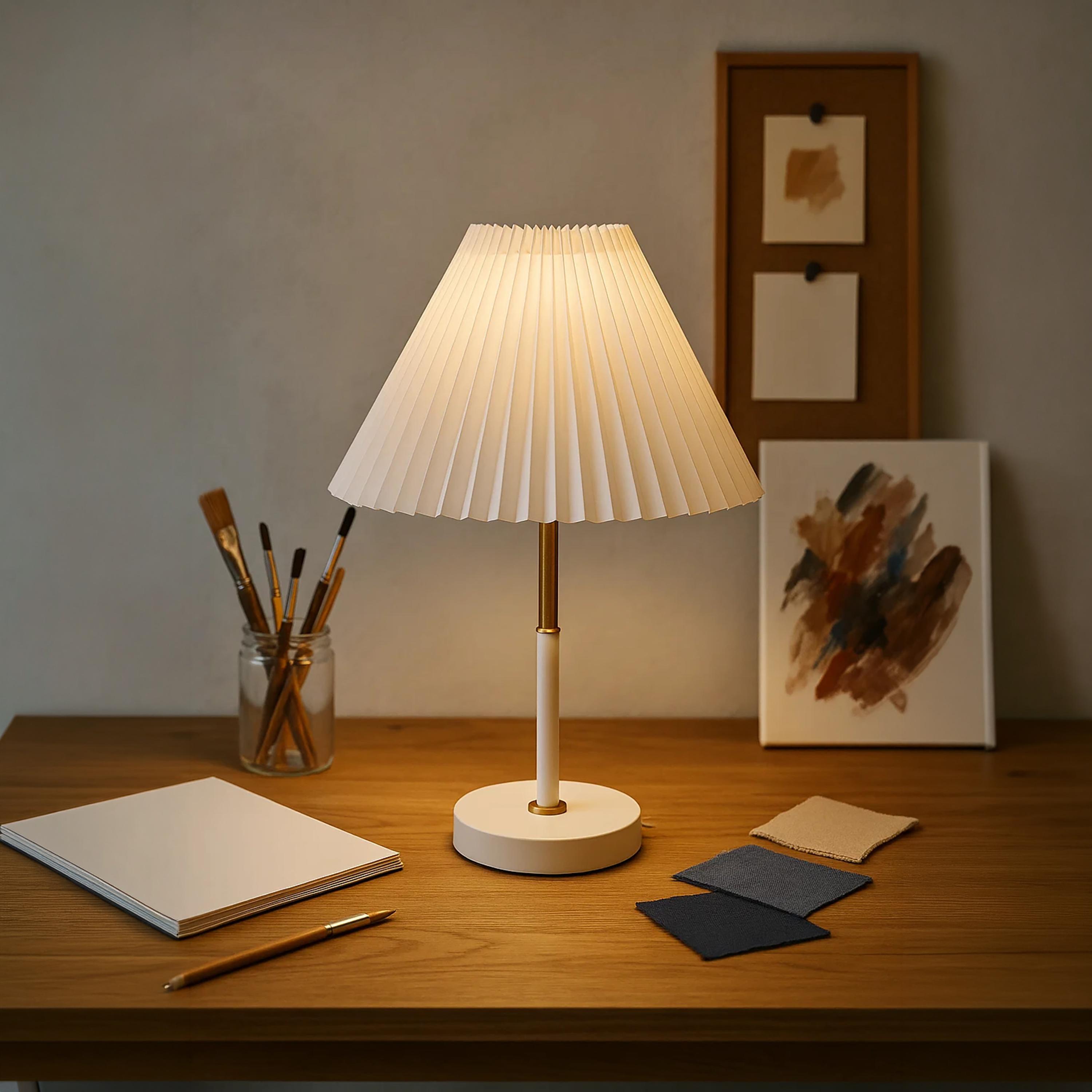 Maria Homes Stylish Black Table Lamp with Pleated Gold-Accent Shade-household-lighting-tableanddesklamps-image-2