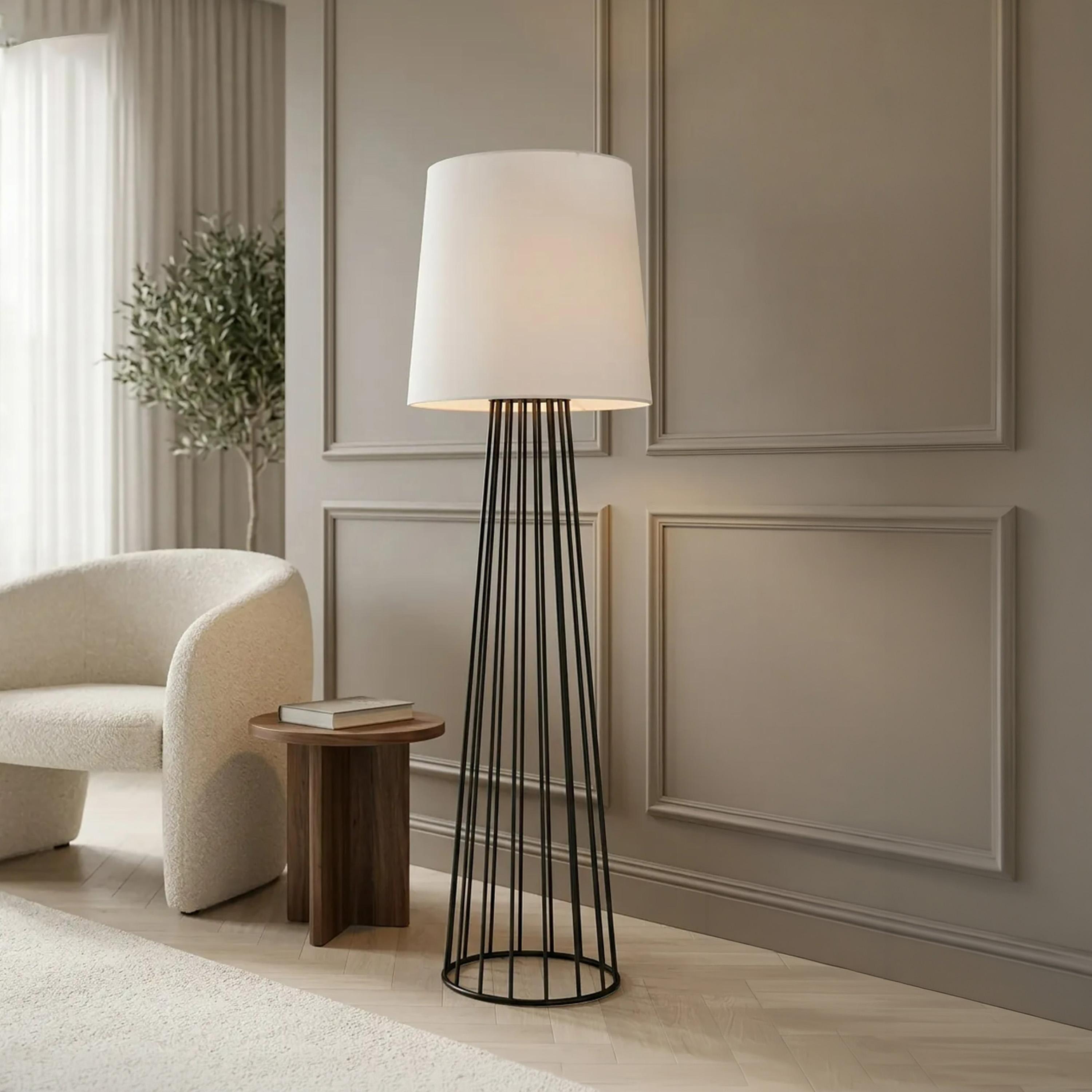 Maria Homes Modern Open-Cage Floor Lamp with Fabric Drum Shade-household-lighting-floorlamps-image-1