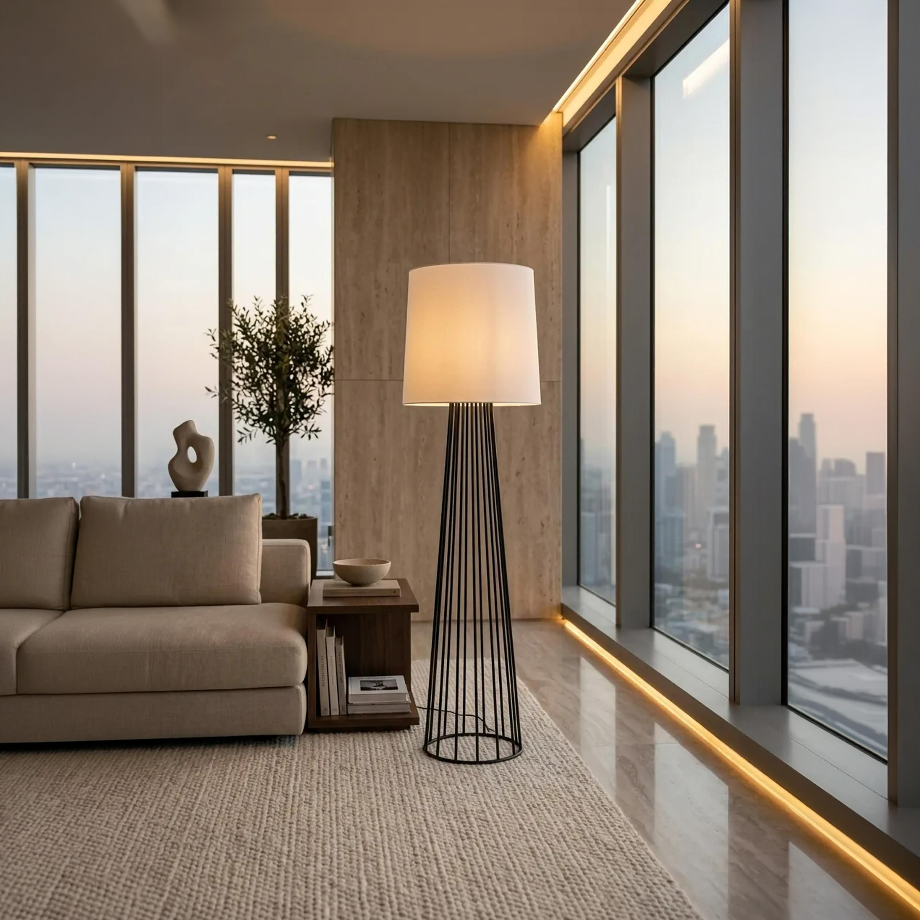 Maria Homes Modern Open-Cage Floor Lamp with Fabric Drum Shade-household-lighting-floorlamps-image-2